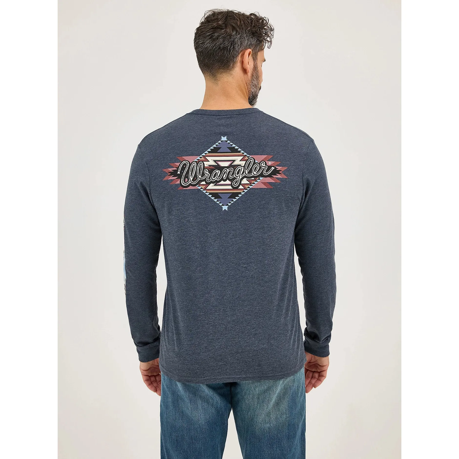Wrangler Men's Back Graphic Long Sleeve Tee Shirt- Dark Navy - Image 2