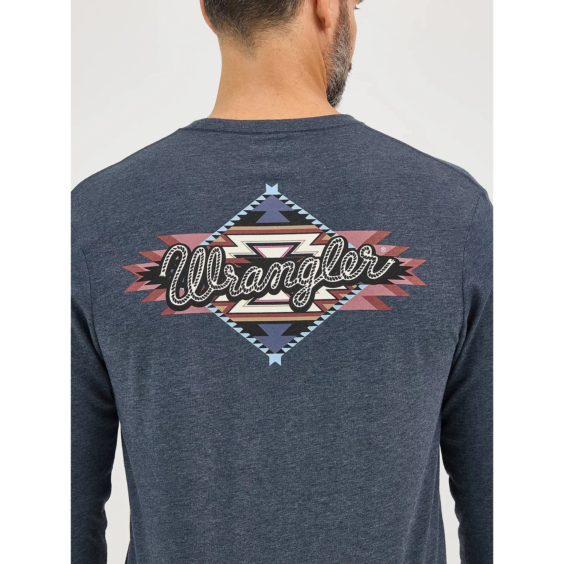 Wrangler Men's Back Graphic Long Sleeve Tee Shirt- Dark Navy - Image 4