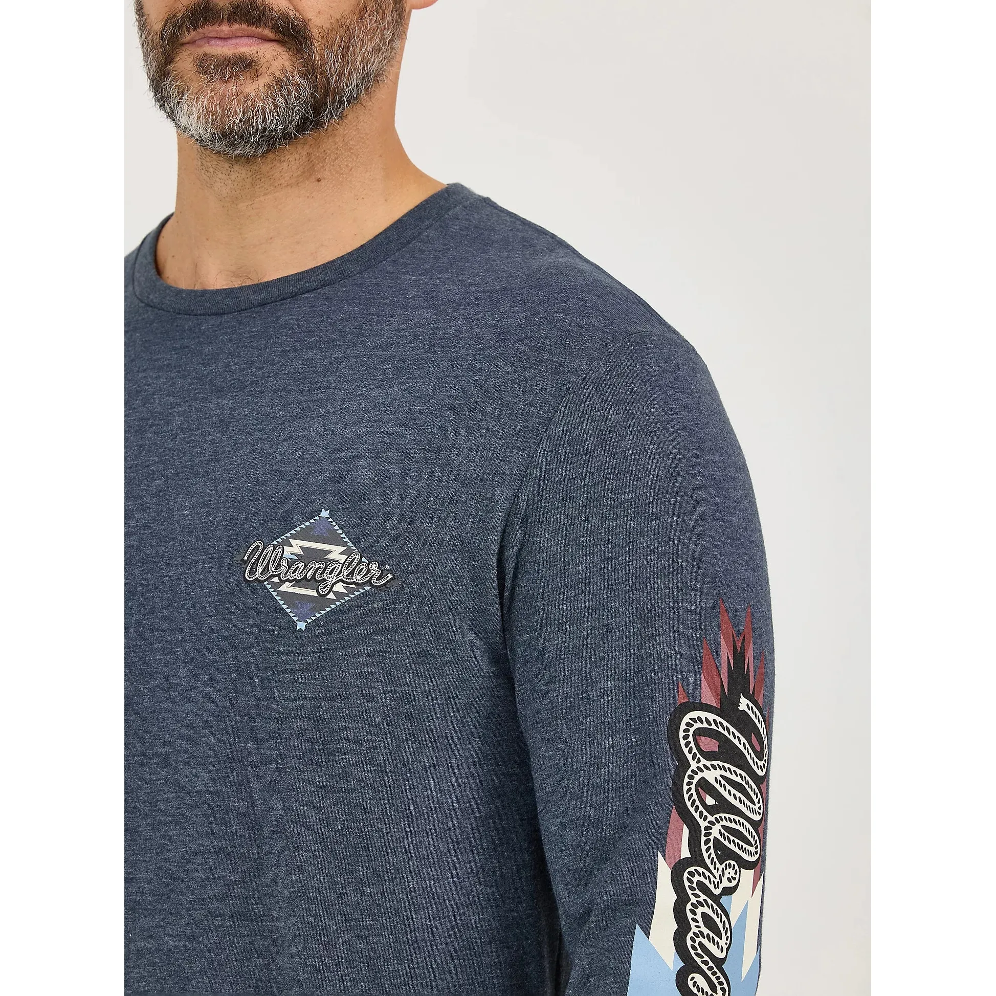 Wrangler Men's Back Graphic Long Sleeve Tee Shirt- Dark Navy - Image 5