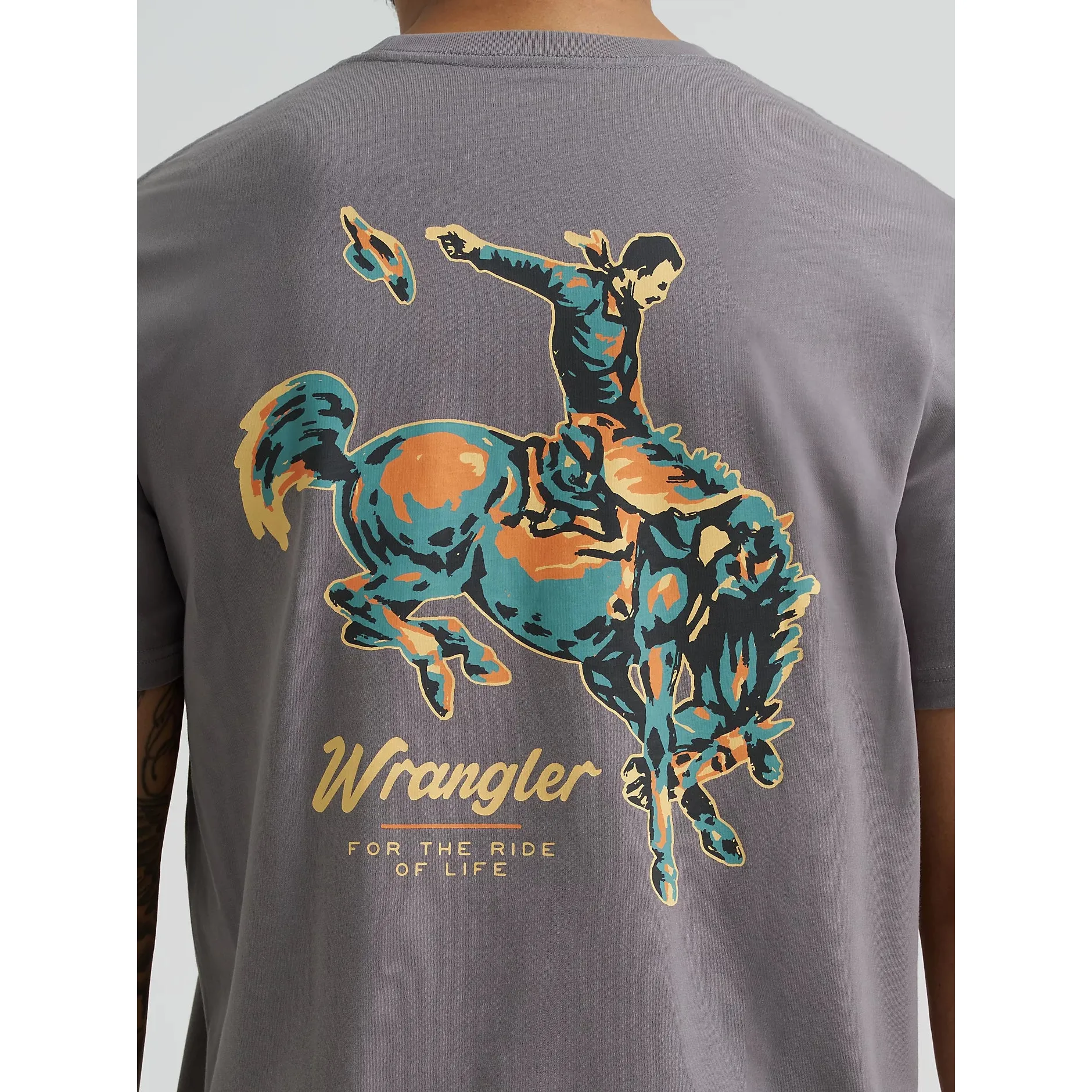 Wrangler Men's Bucking Cowboy Back Graphic Short Sleeve Tee Shirt - Quiet Shade - Image 2