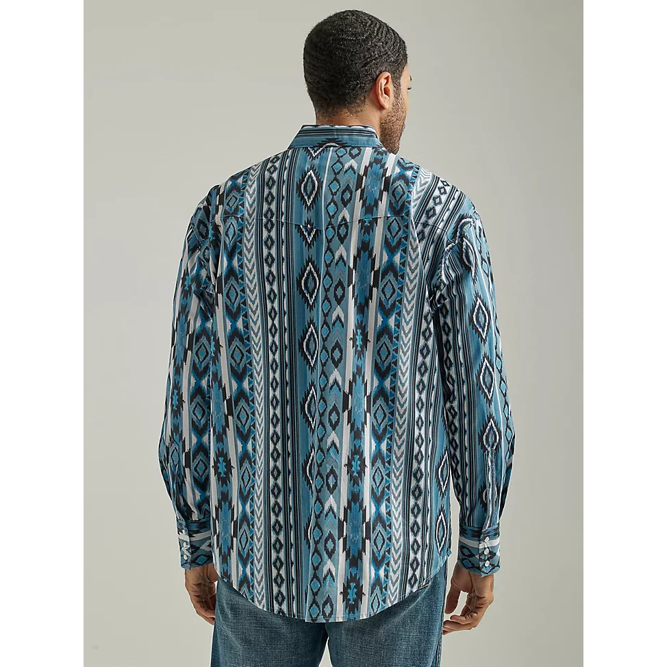 Wrangler Men's Checotah Long Sleeve Western Snap Printed Shirt - Watery Gray - Image 2