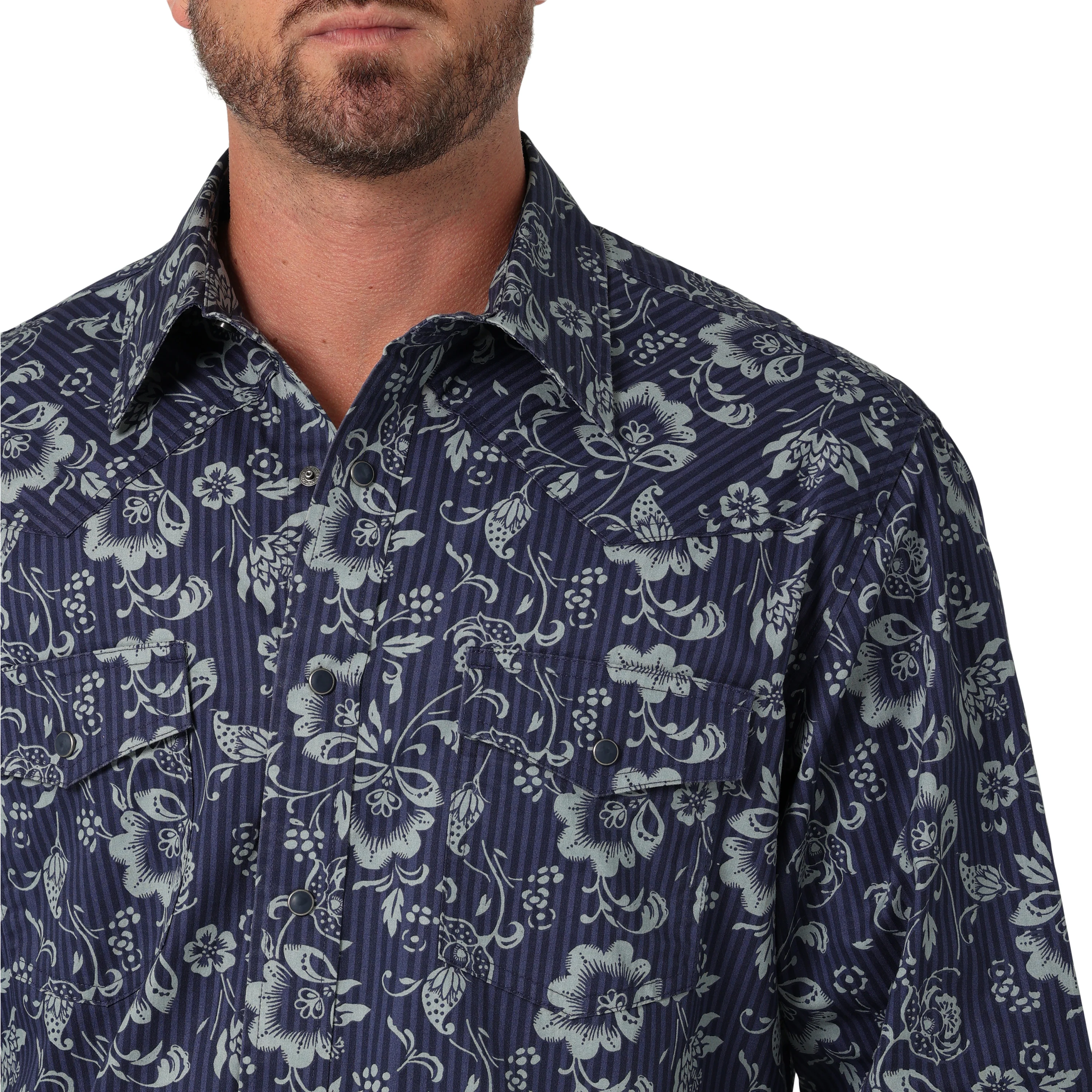 Wrangler Men's Coconut Cowboy Long Sleeve Shirt - Navy - Image 3