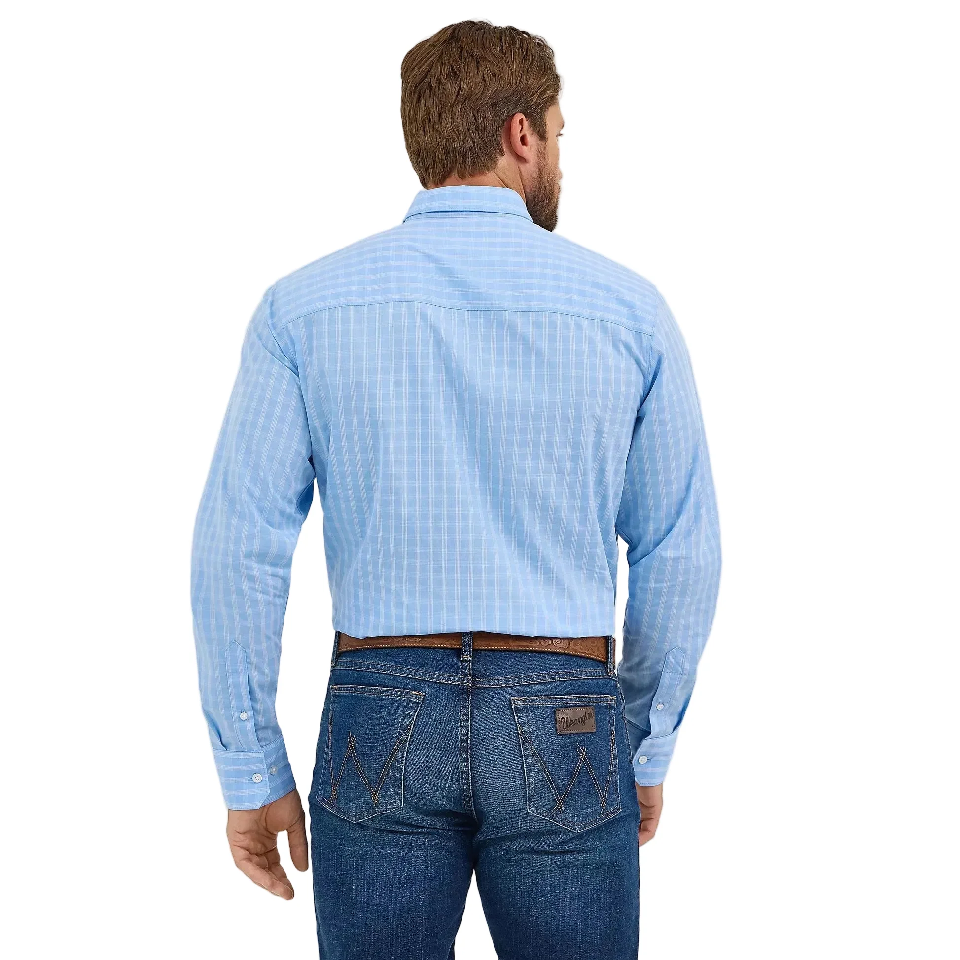 Wrangler Men's Cody Johnson One Pocket Button Down Long Sleeve Shirt - French Blue Check - Image 2
