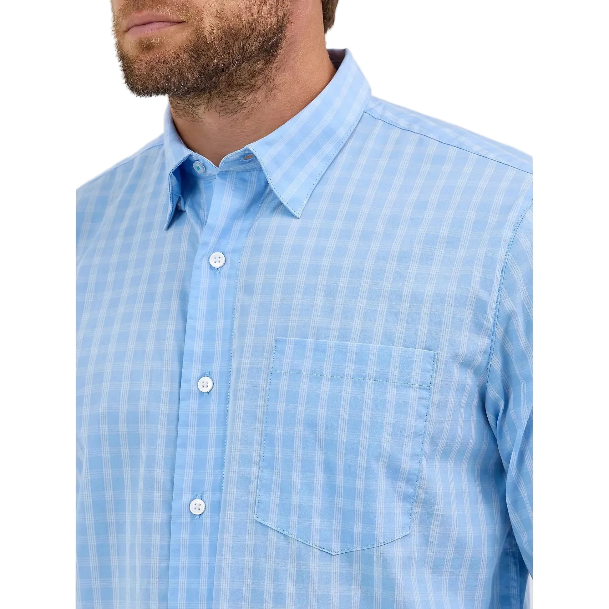 Wrangler Men's Cody Johnson One Pocket Button Down Long Sleeve Shirt - French Blue Check - Image 3