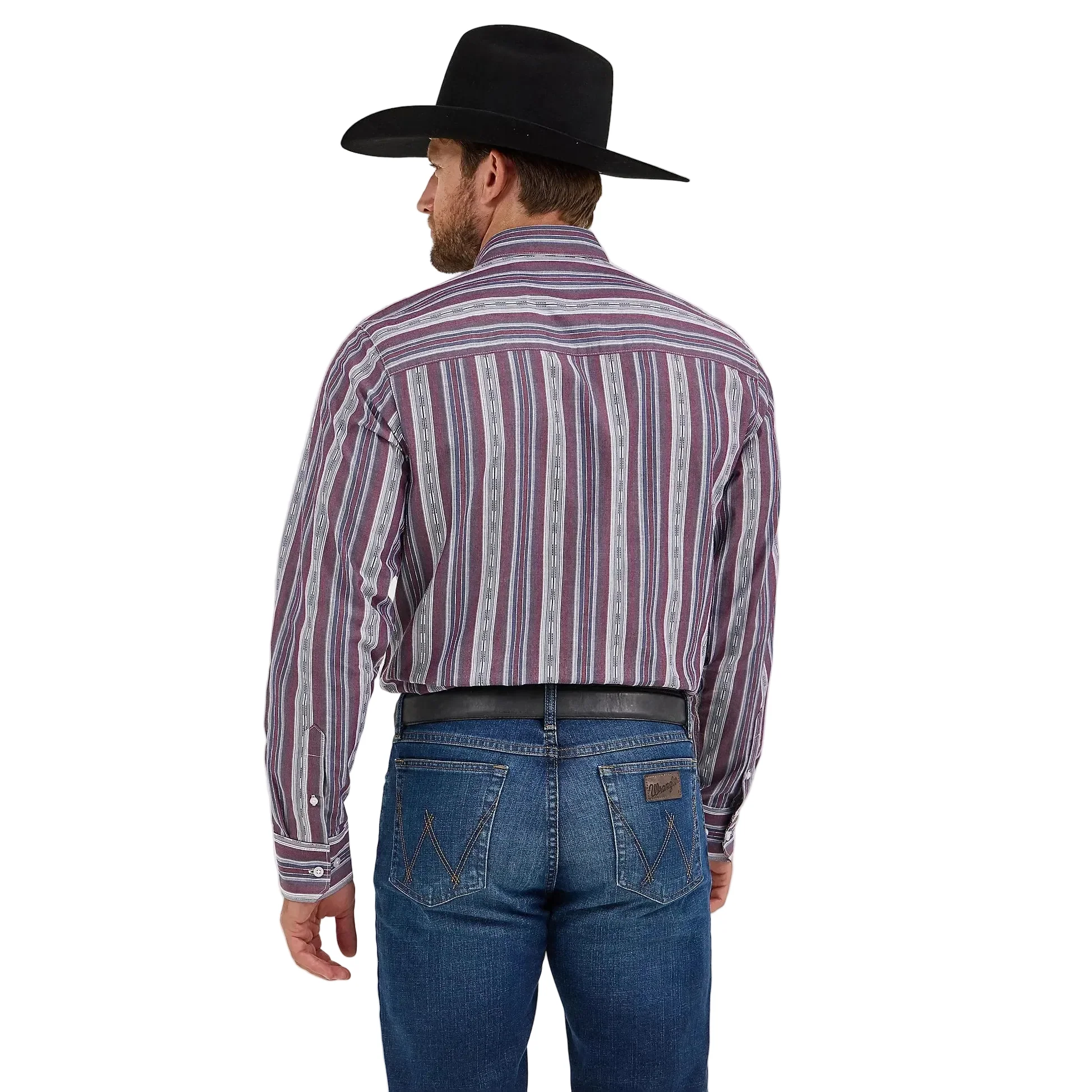 Wrangler Men's Cody Johnson One Pocket Button Down Long Sleeve Shirt - Mauve Stripes - Image 2