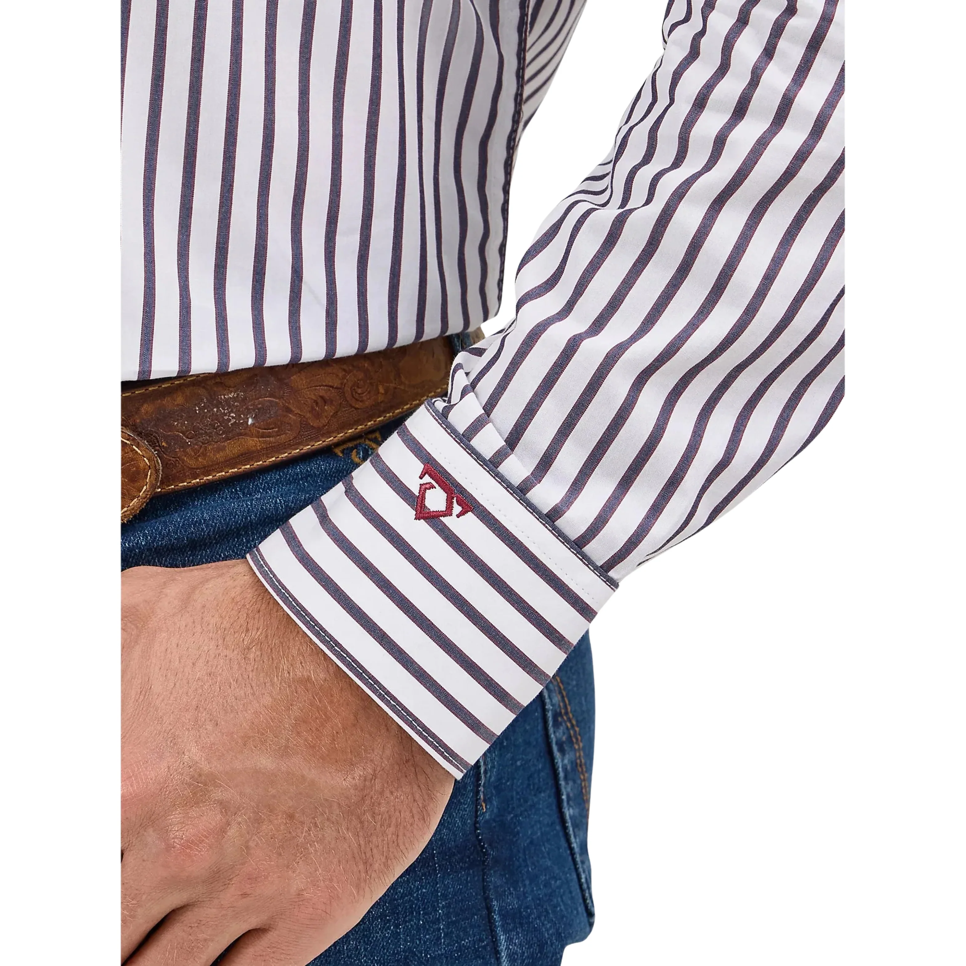 Wrangler Men's Cody Johnson One Pocket Button Down Long Sleeve Shirt - Navy White Stripes - Image 4