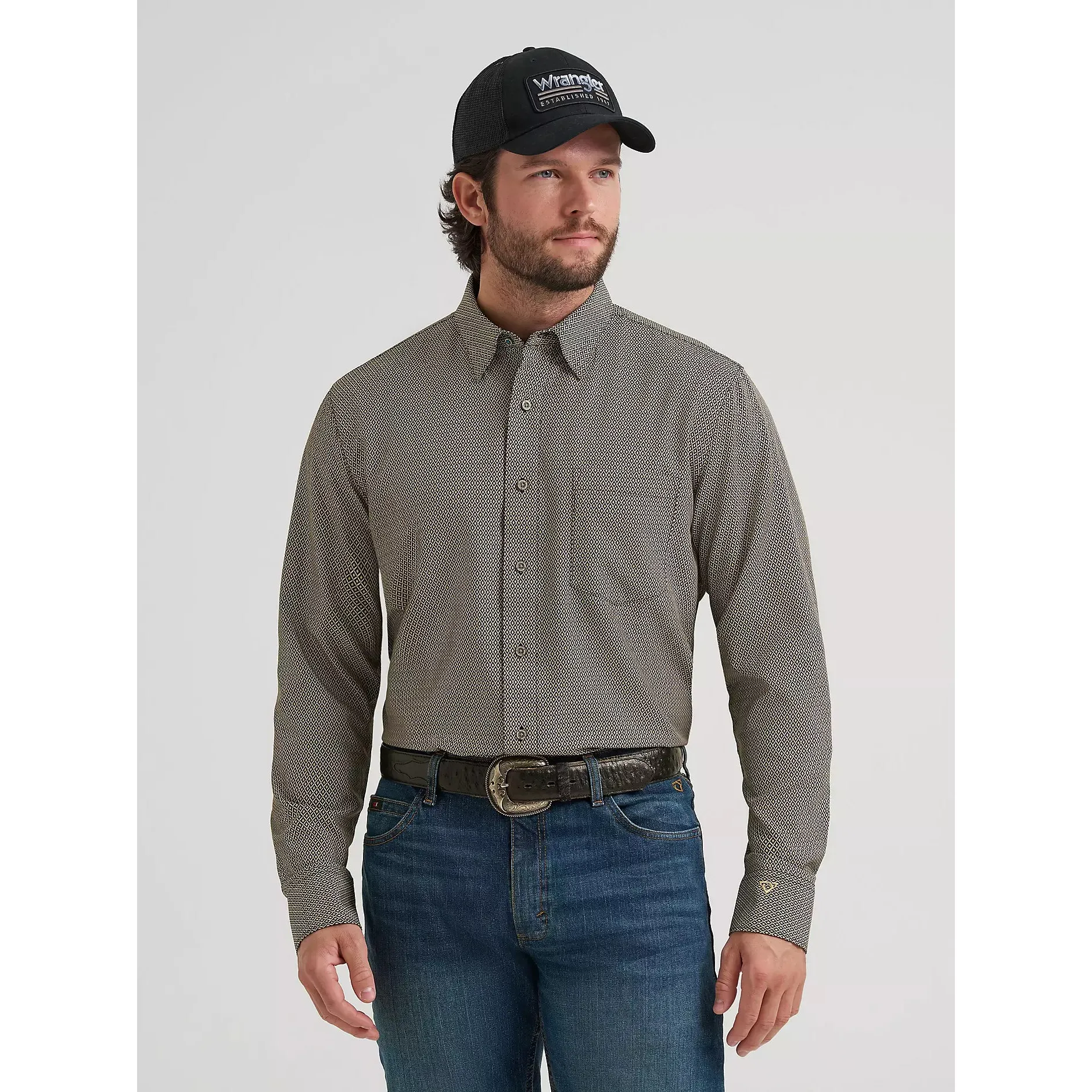 Wrangler Men's Cody Johnson Performance Button Down LS Shirt - Black Multi Stripe