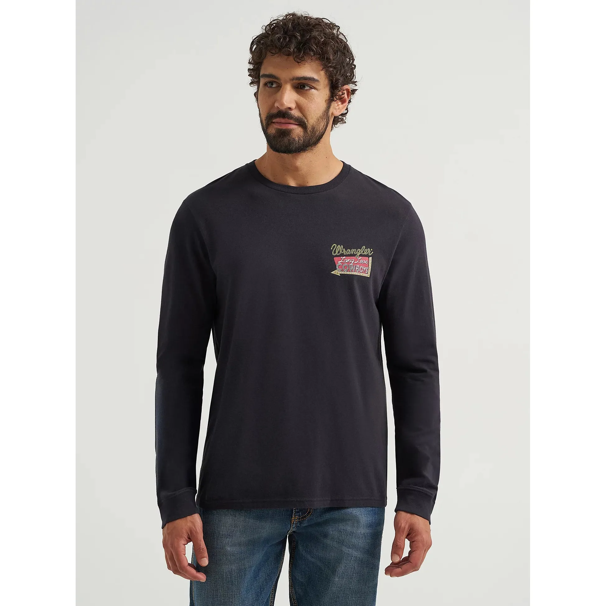 Wrangler Men's Cowboy Back Graphic Long Sleeve Tee Shirt- Black Beauty - Image 2