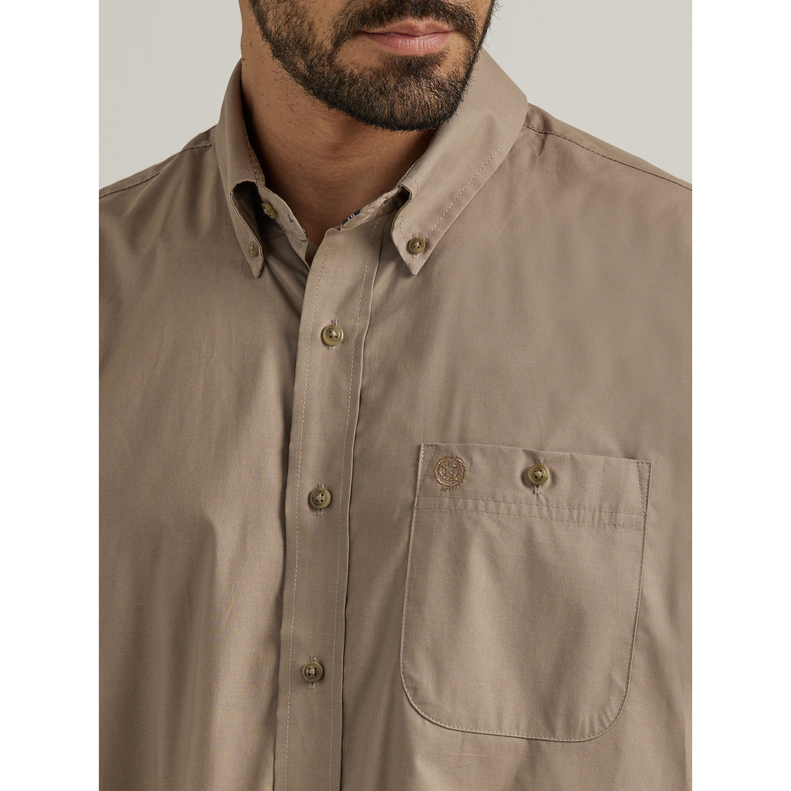 Wrangler Men's George Strait 1 Pocket Long Sleeve Shirt - Tan - Image 3