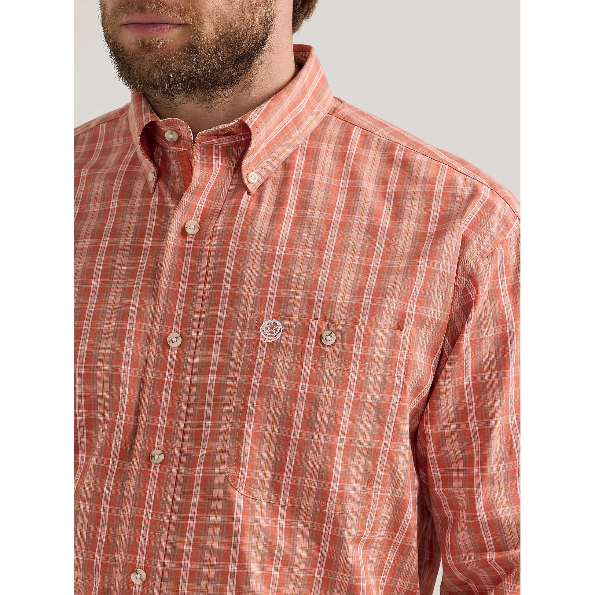 Wrangler Men's George Strait Button Down Long Sleeve Shirt - Sienna Plaid - Image 3