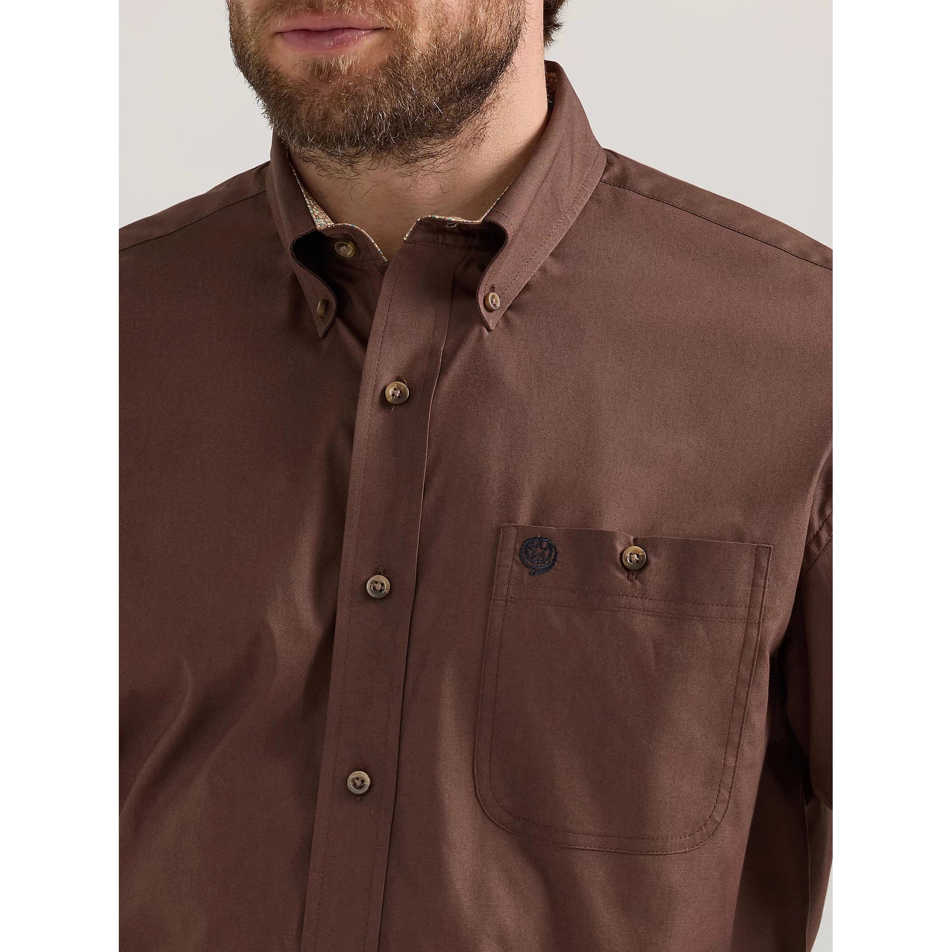 Wrangler Men's George Strait Button Down Long Sleeve Shirt - Brown Chocolate - Image 3