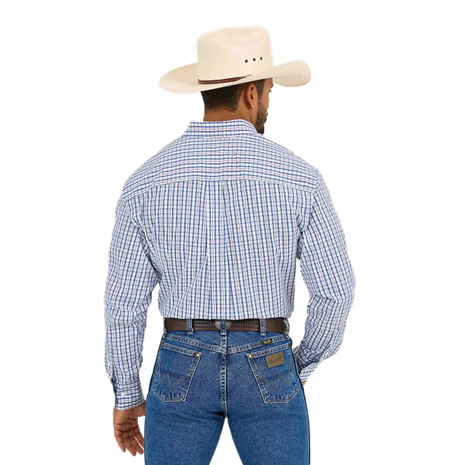 Wrangler Men's George Strait Collection Long Sleeve Shirt - Americana Plaid - Image 3