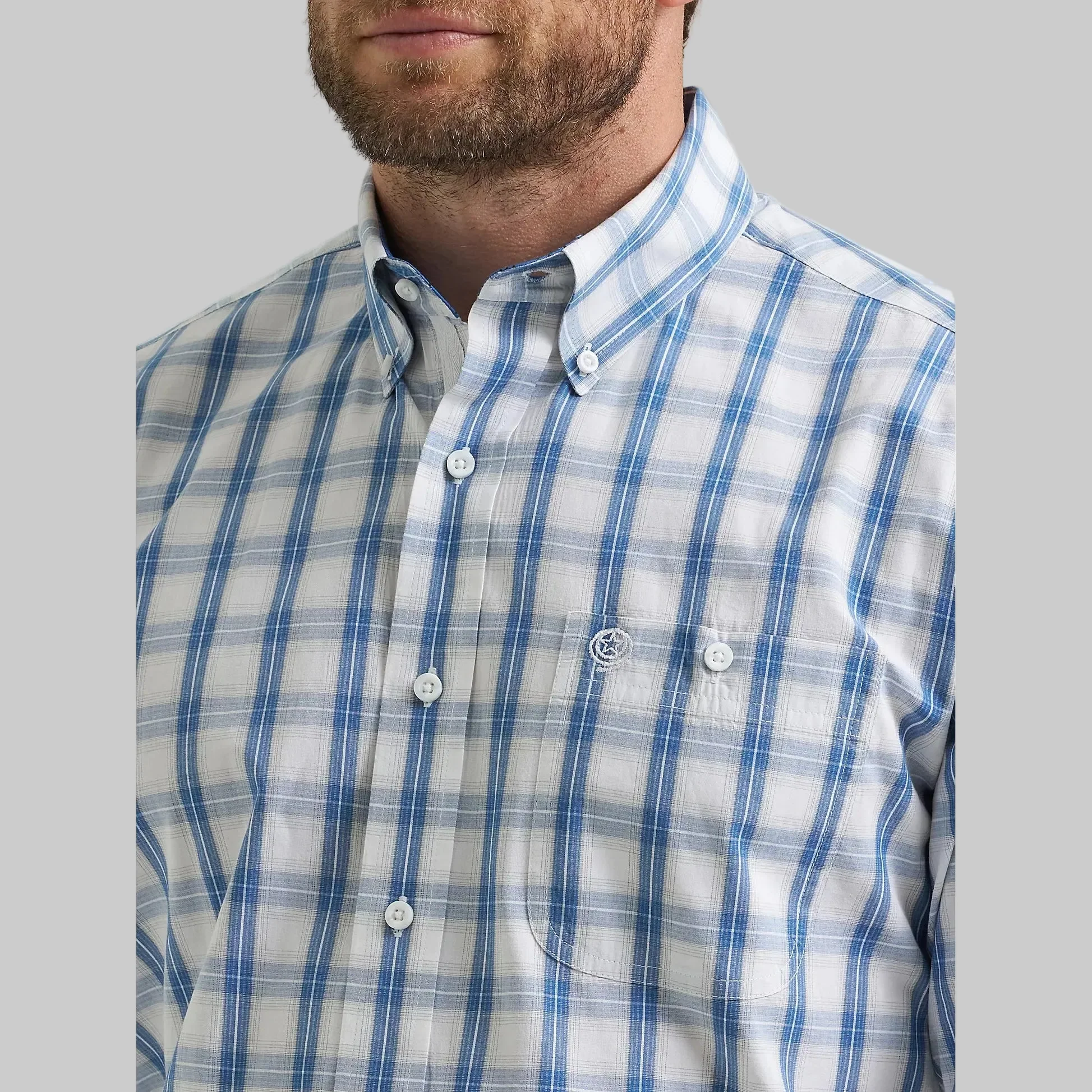 Wrangler Men's George Strait Long Sleeve Button Down Shirt - Navy Blue Plaid - Image 3