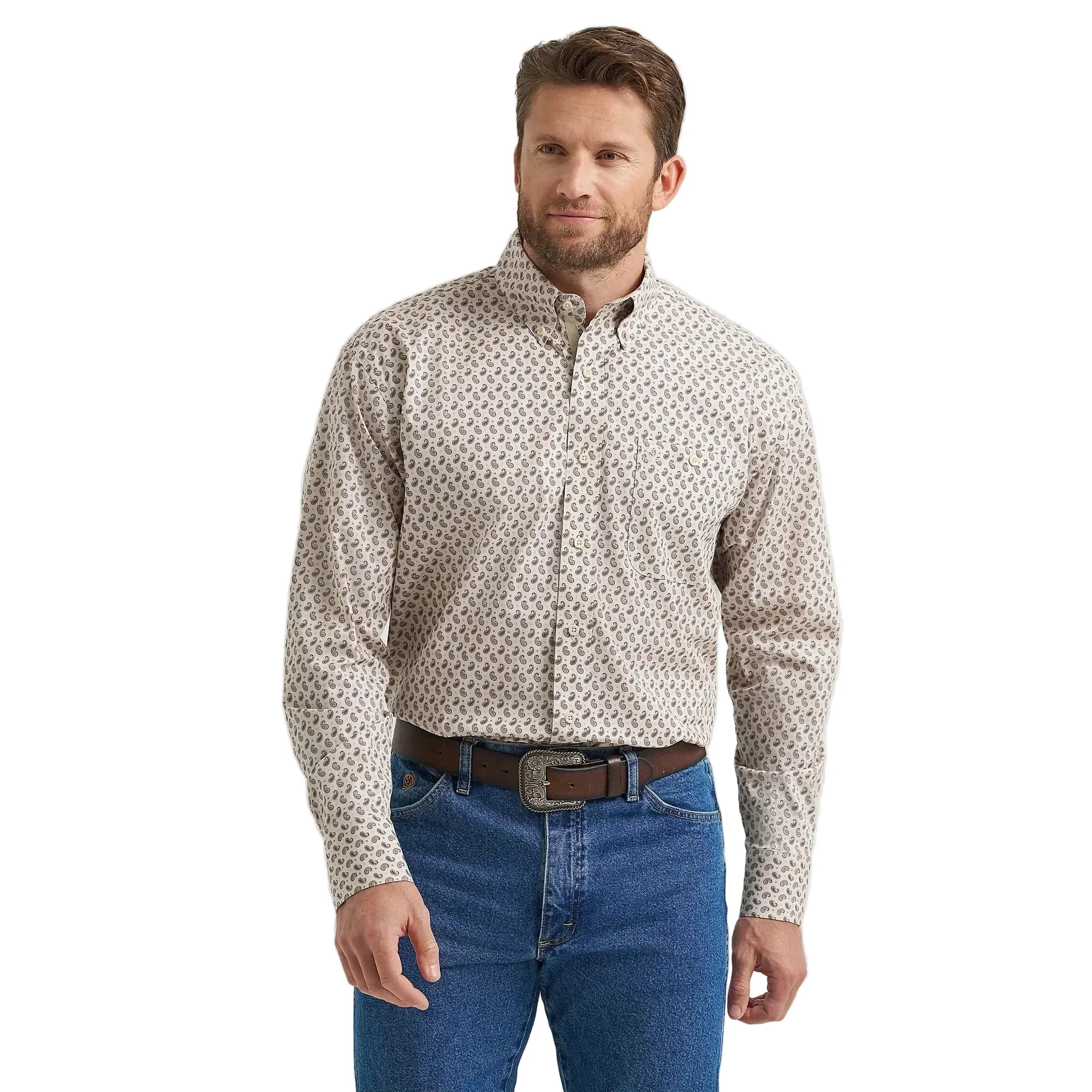 Wrangler Men's George Strait Long Sleeve Button Down Shirt - Pale Stone Paisley