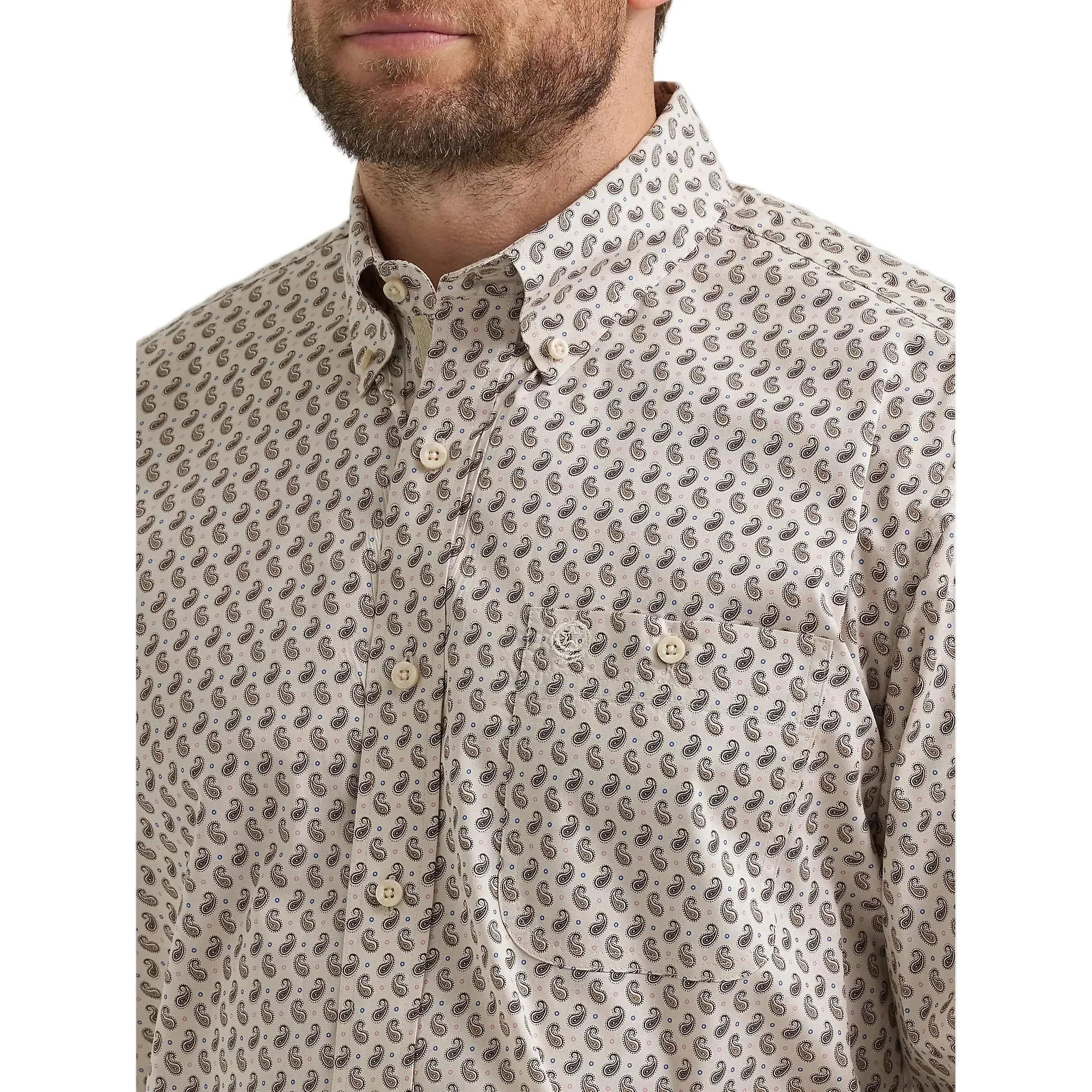Wrangler Men's George Strait Long Sleeve Button Down Shirt - Pale Stone Paisley - Image 3