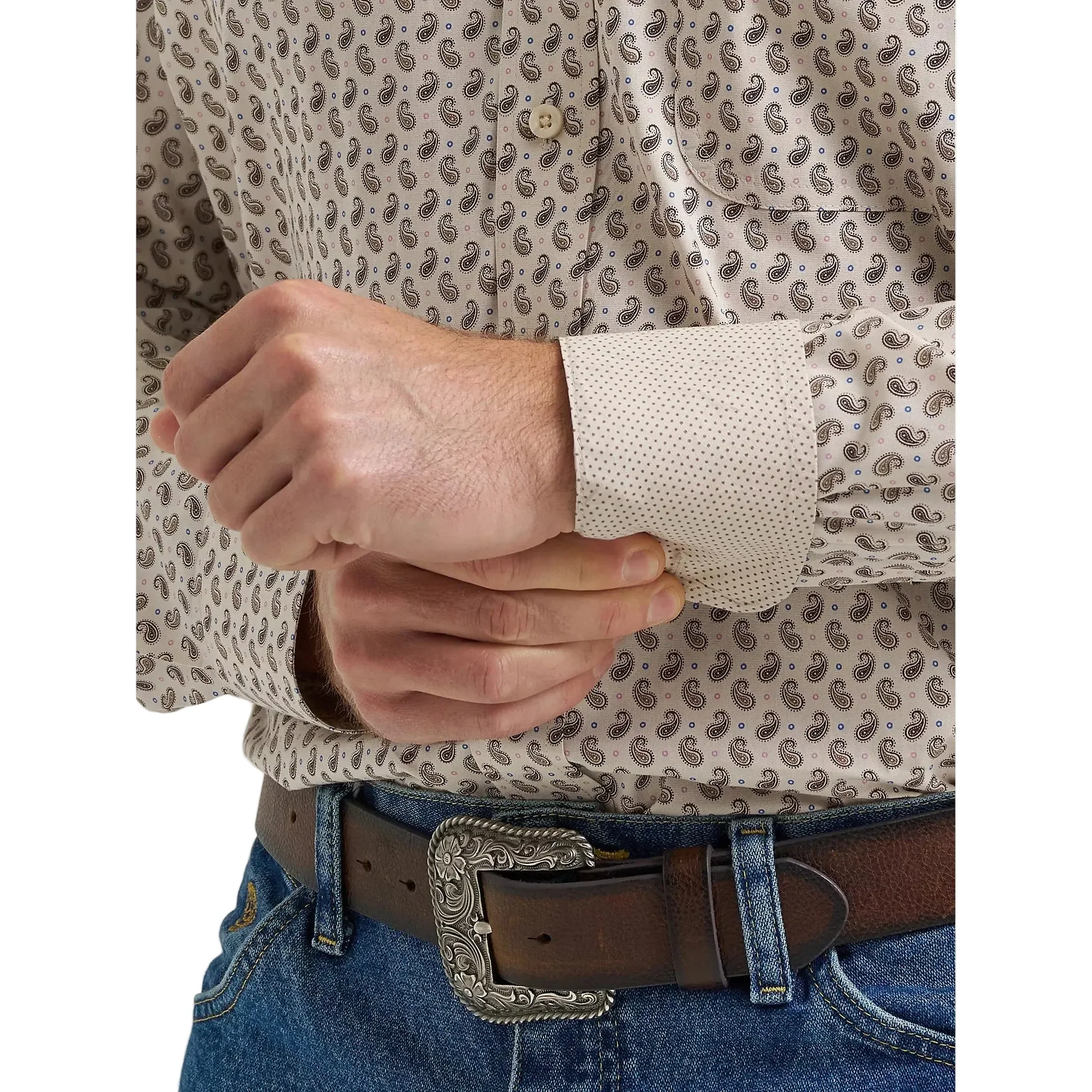 Wrangler Men's George Strait Long Sleeve Button Down Shirt - Pale Stone Paisley - Image 4