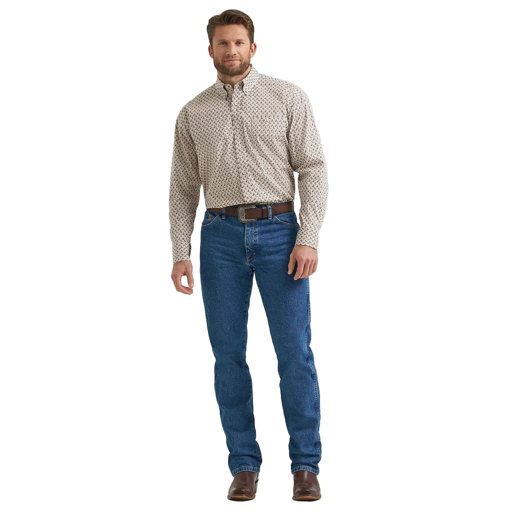 Wrangler Men's George Strait Long Sleeve Button Down Shirt - Pale Stone Paisley - Image 5