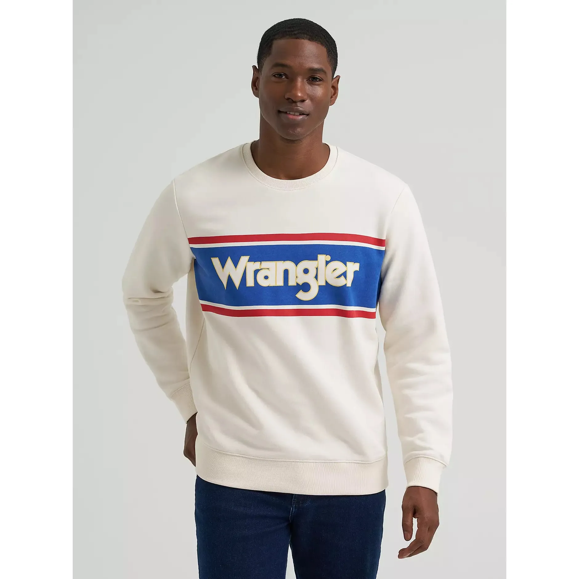 Wrangler Men's Belare Legacy Logo Graphic LS Fleece Sweatshirt - Antique White