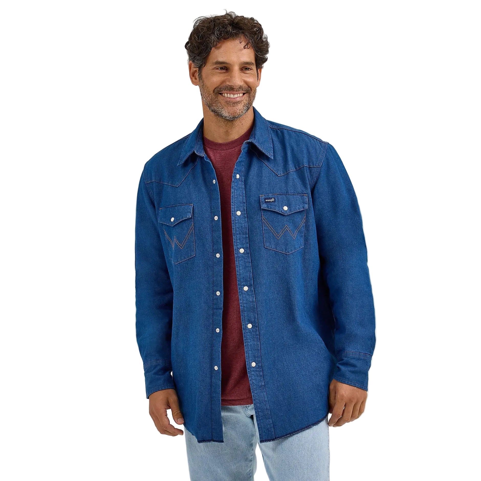 Wrangler Men's Long Sleeve Flannel Lined Work Shirt - Blue Denim