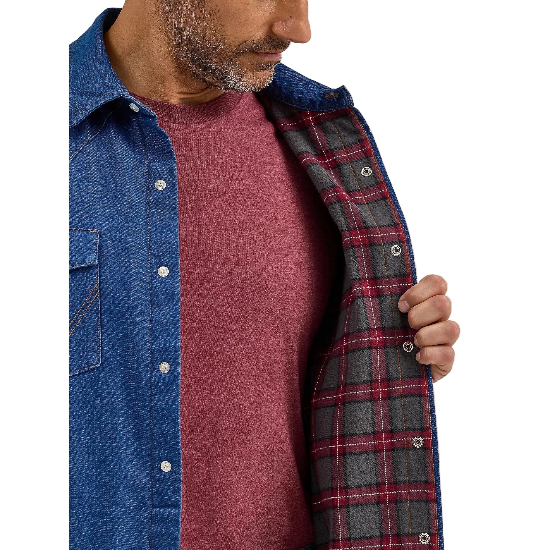 Wrangler Men's Long Sleeve Flannel Lined Work Shirt - Blue Denim - Image 3