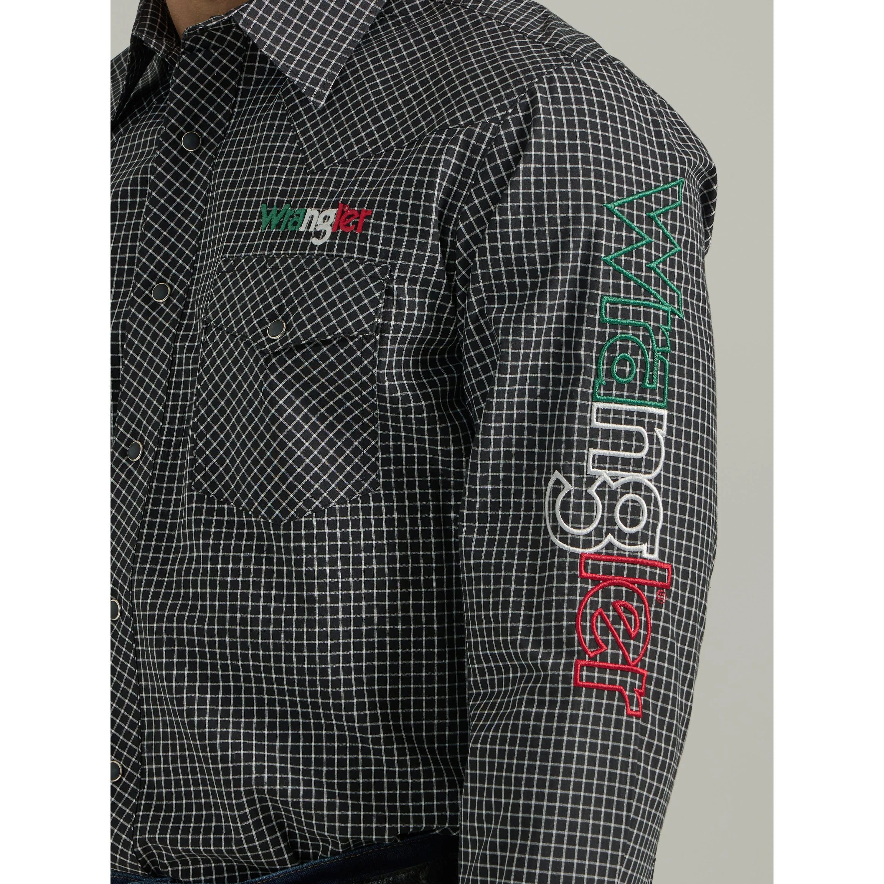 Wrangler Men's Long Sleeve Logo Shirt - Black Mexico Print - Image 5