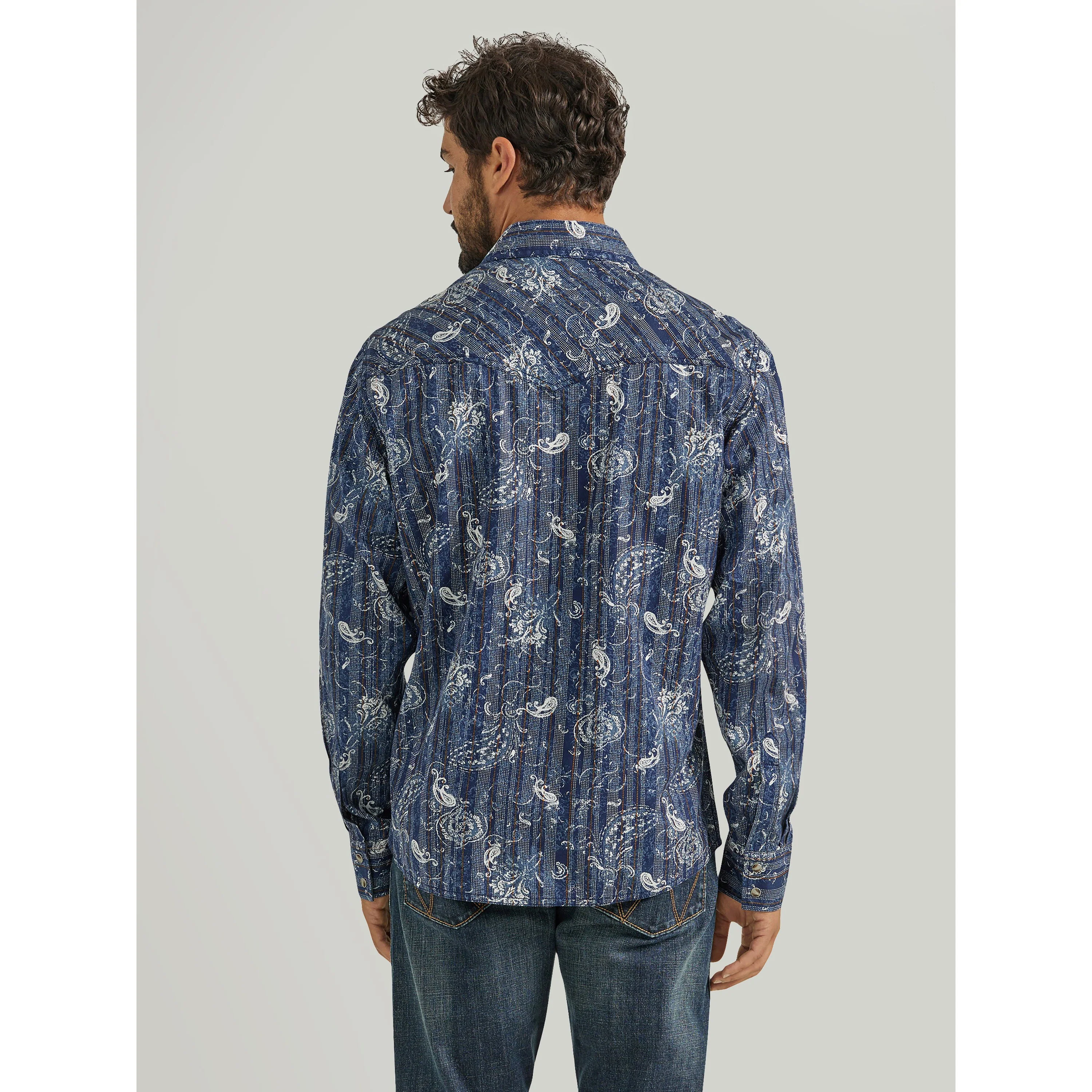Wrangler Men's Retro Long Sleeve Snap Shirt - Navy - Image 2