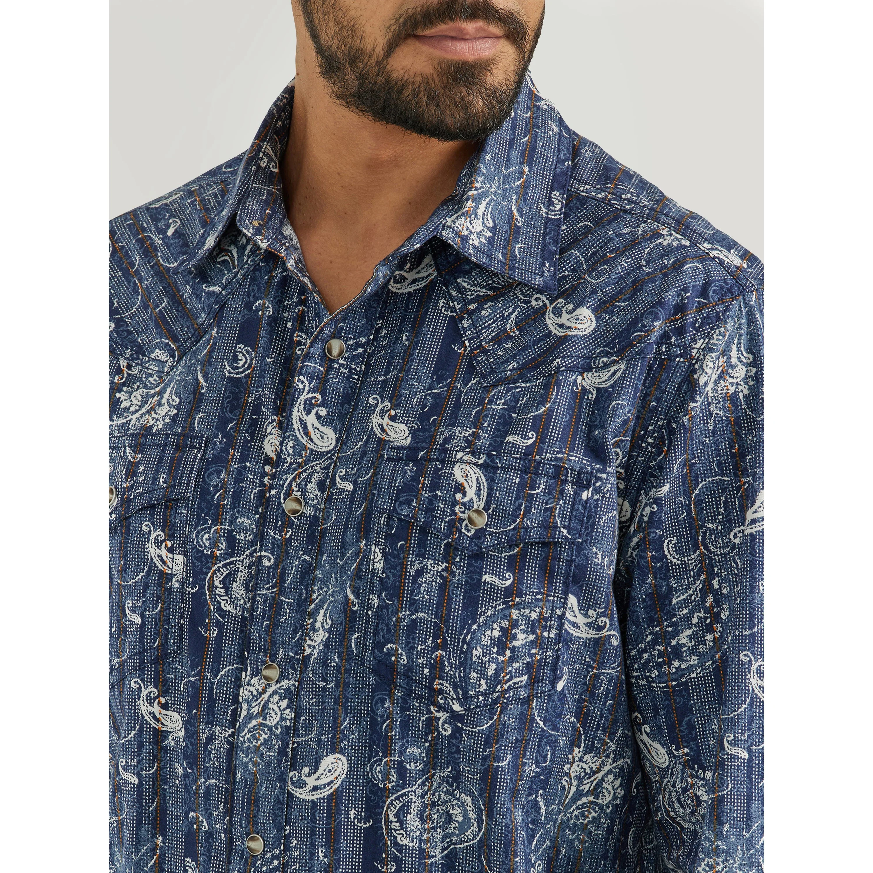 Wrangler Men's Retro Long Sleeve Snap Shirt - Navy - Image 3