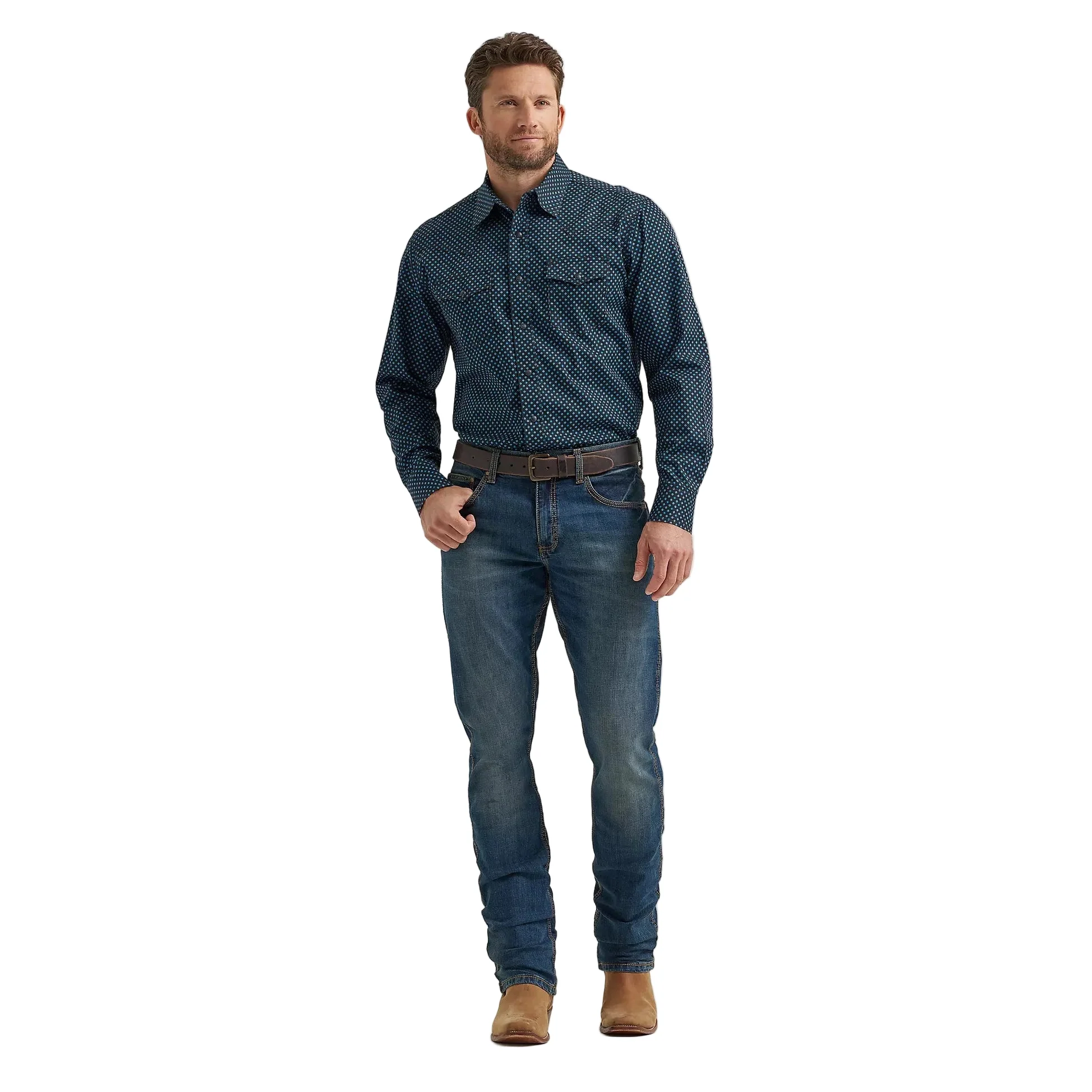 Wrangler Men's Retro Premium Western Printed Long Sleeve Snap Shirt - Midnight Navy - Image 4