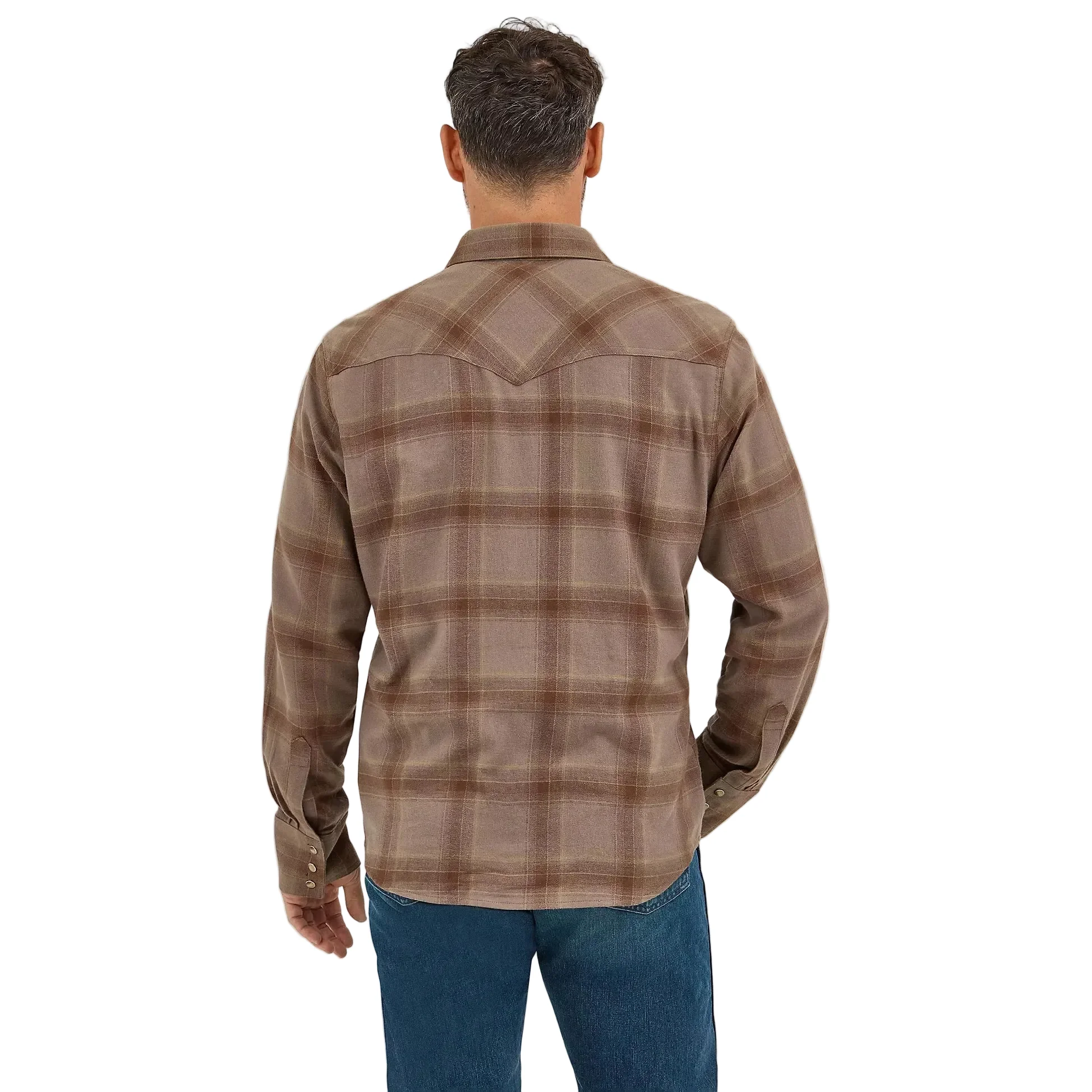Wrangler Men's Retro Western Plaid Flannel Long Sleeve Snap Shirt - Clay Brown - Image 2