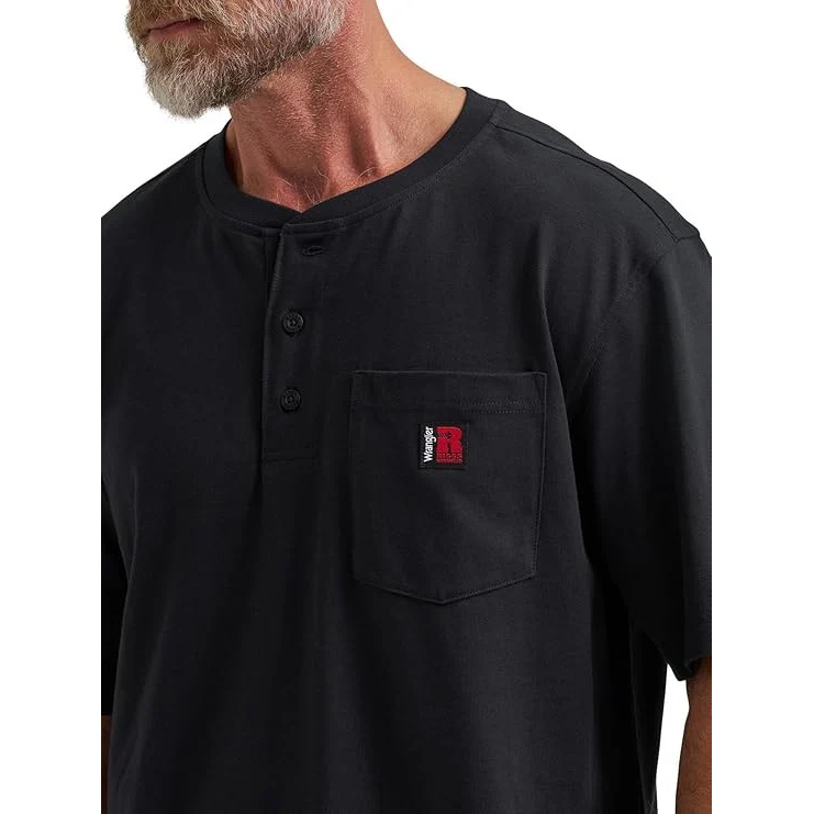 Wrangler Men's Rigg's Workwear Short Sleeve Henley Tee Shirt - Jet Black - Image 2