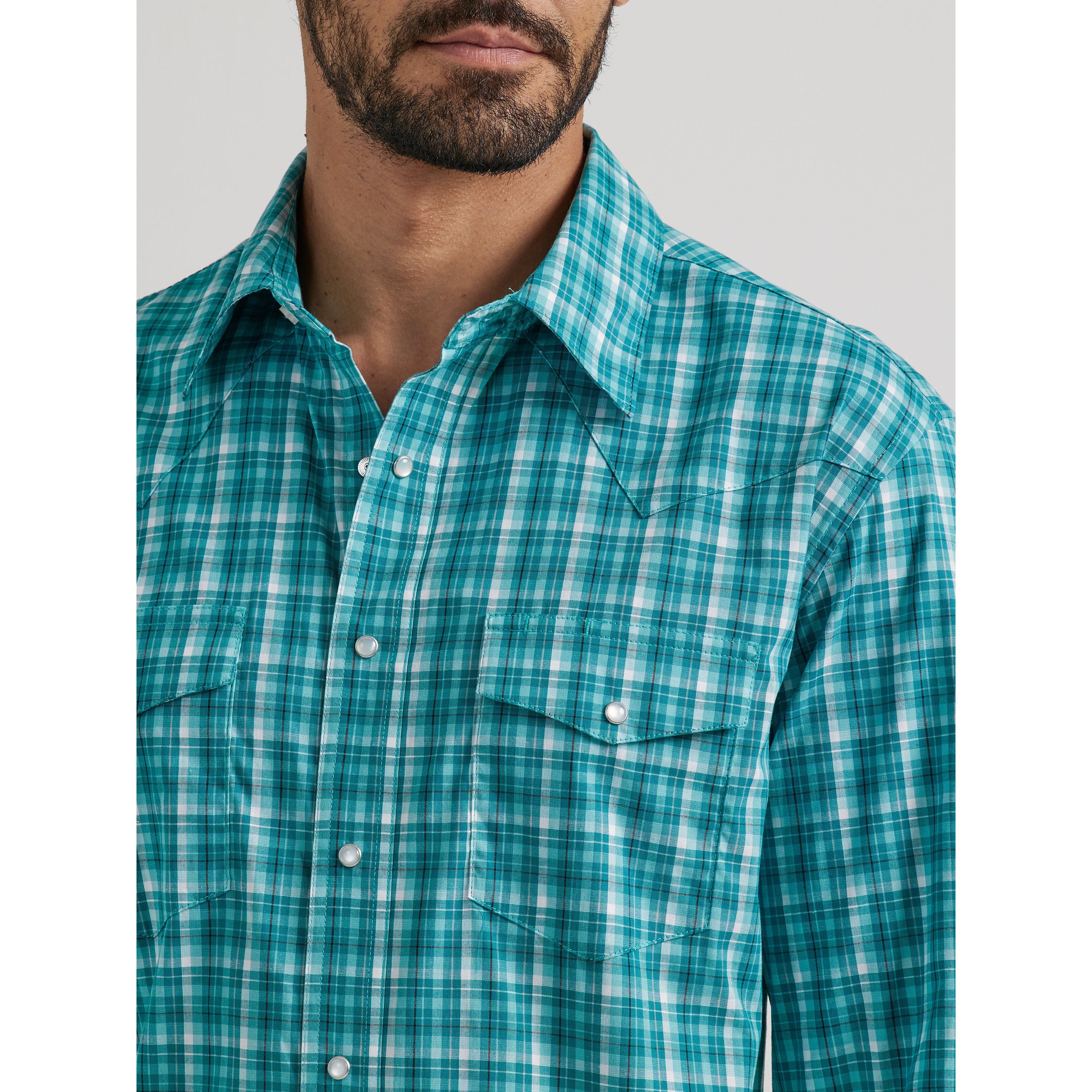 Wrangler Men's Wrinkle Resist Long Sleeve Shirt - Teal - Image 3