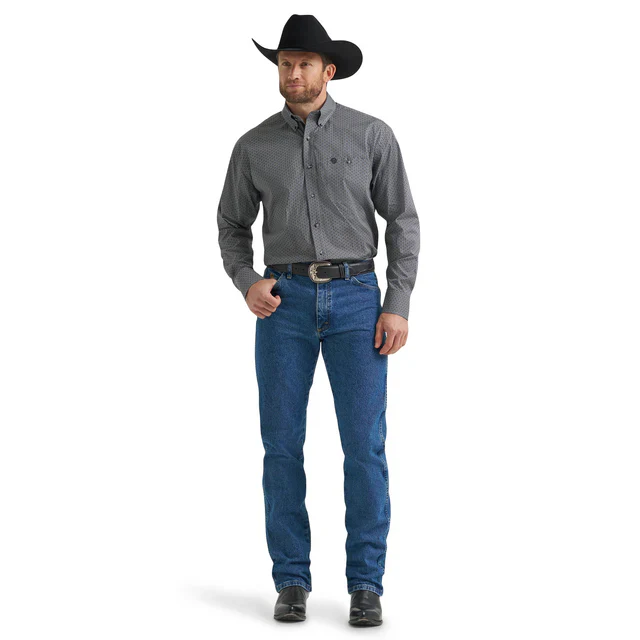 Wrangler Men's Western George Strait Long Sleeve Western Shirt - Grey - Image 4