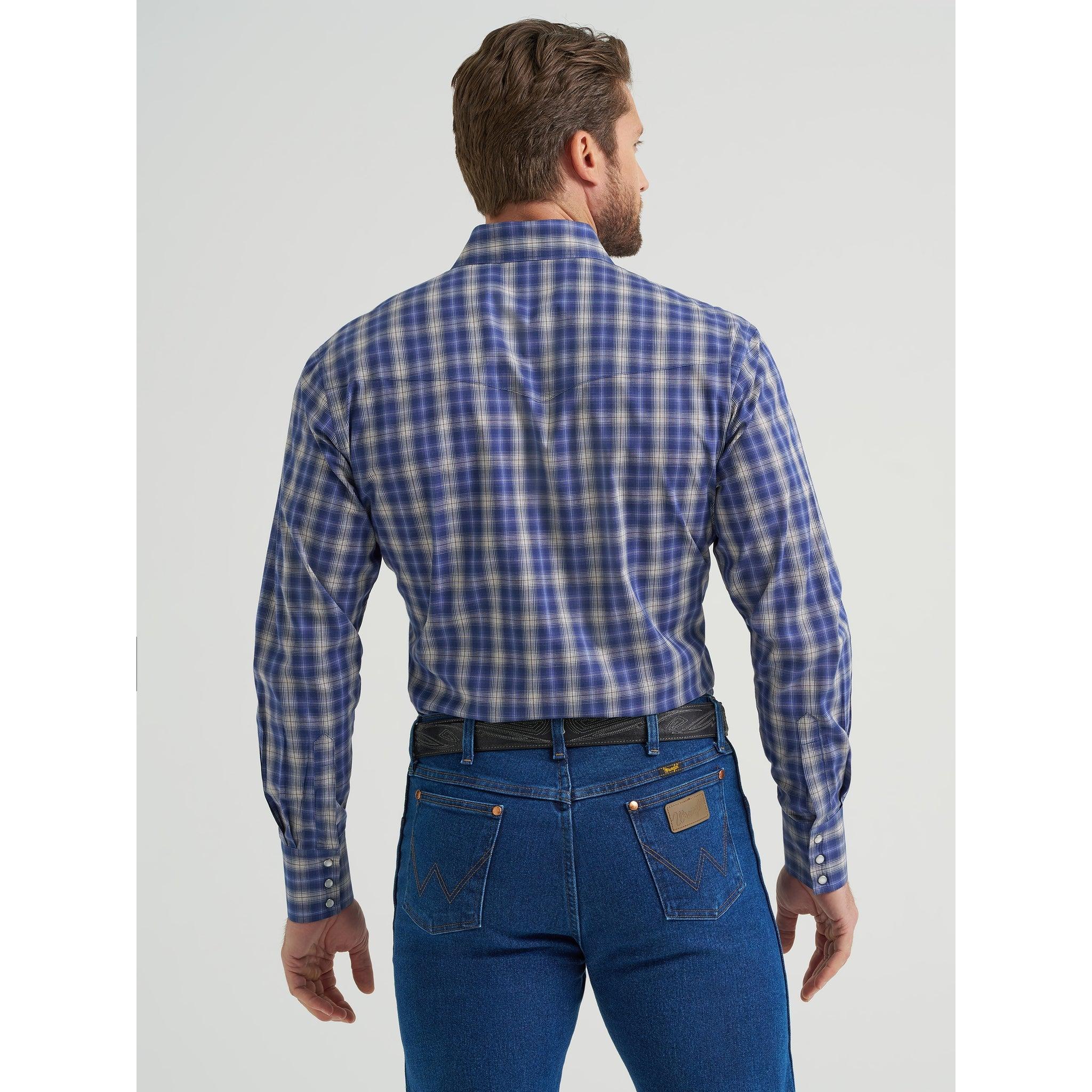 Wrangler Men's Wrinkle Resistant Long Sleeve Western Plaid Shirt - Blue/White - Image 2