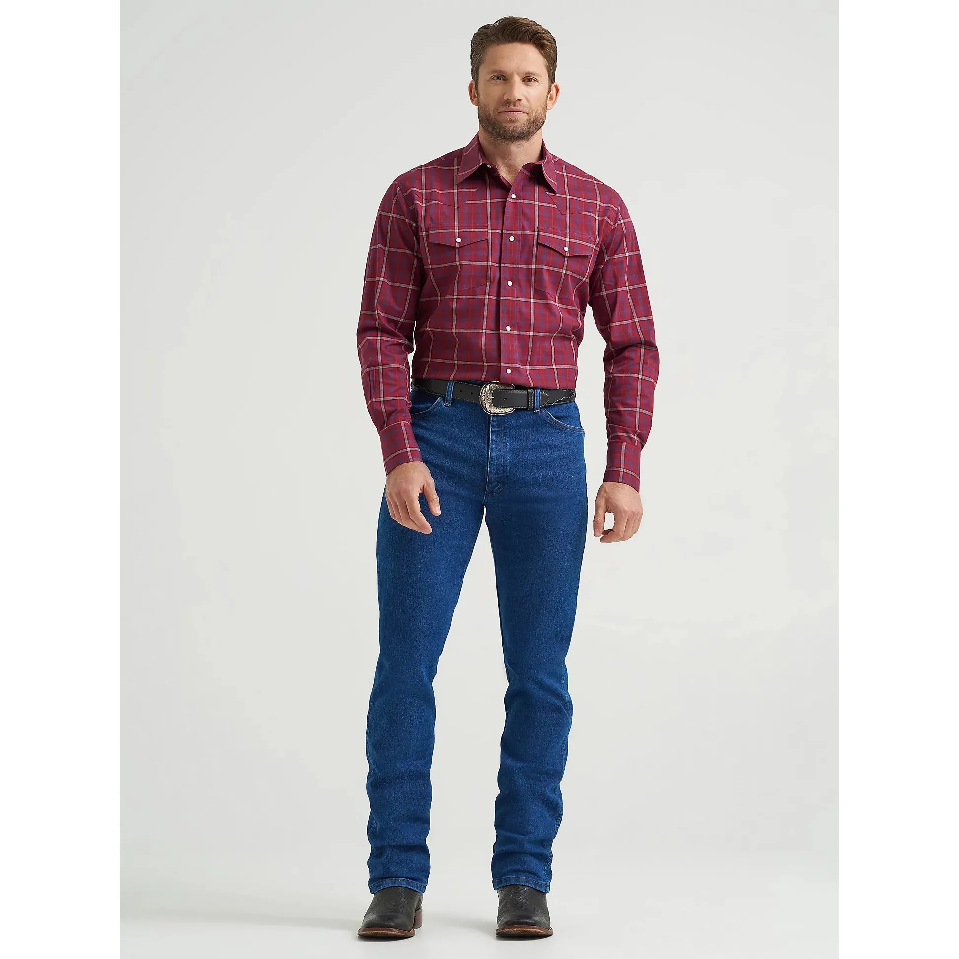 Wrangler Men's Wrinkle Resistant Long Sleeve Western Plaid Shirt - Garnet - Image 2