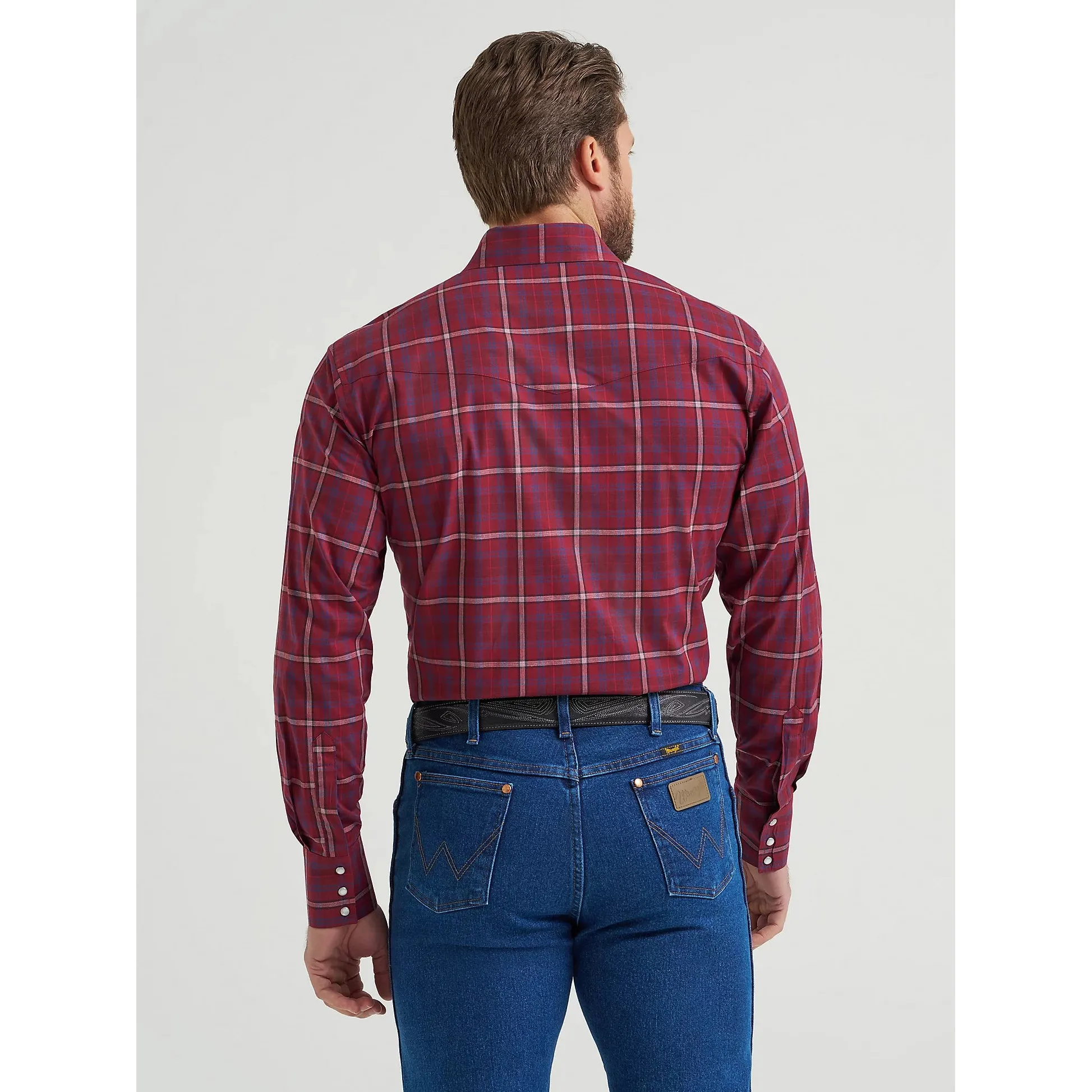 Wrangler Men's Wrinkle Resistant Long Sleeve Western Plaid Shirt - Garnet - Image 3