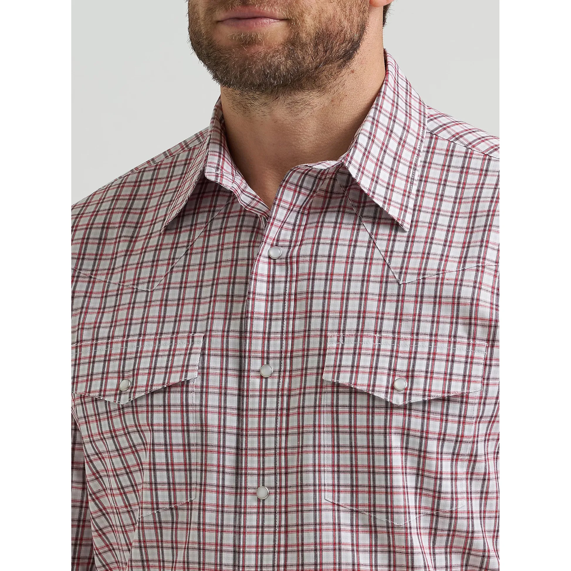 Wrangler Men's Wrinkle Resistant Western Plaid Long Sleeve Shirt - Scarlet Layer - Image 3