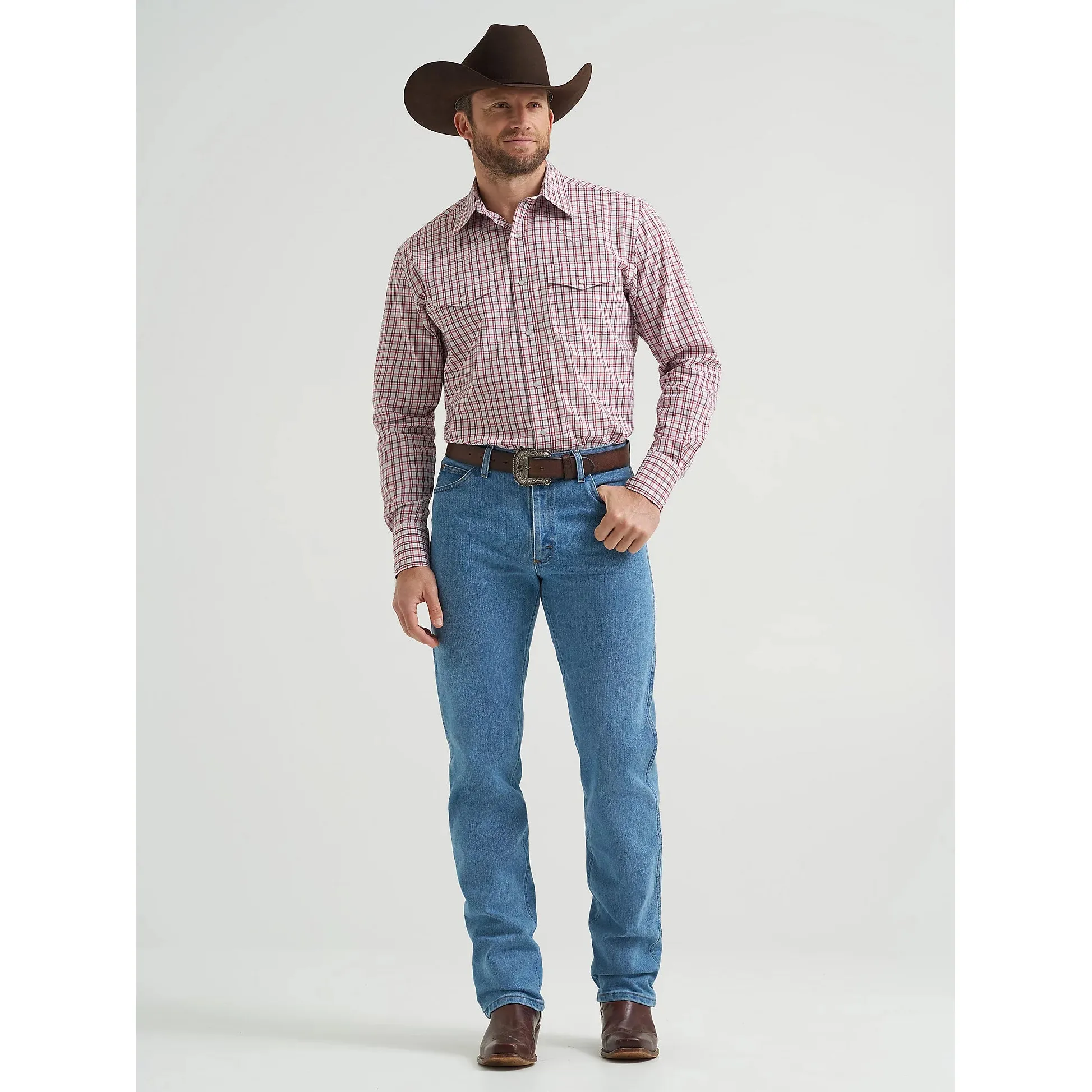 Wrangler Men's Wrinkle Resistant Western Plaid Long Sleeve Shirt - Scarlet Layer - Image 4