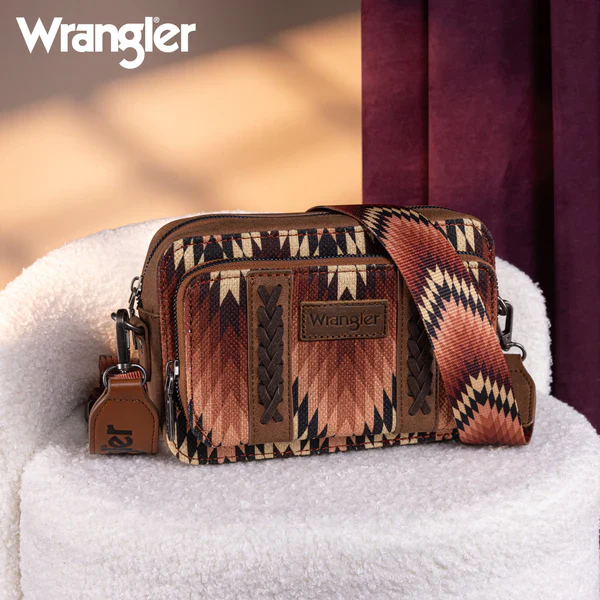 Wrangler Southwestern Pattern Dual Sided Print Crossbody Purse with Wallet Compartment - Image 5