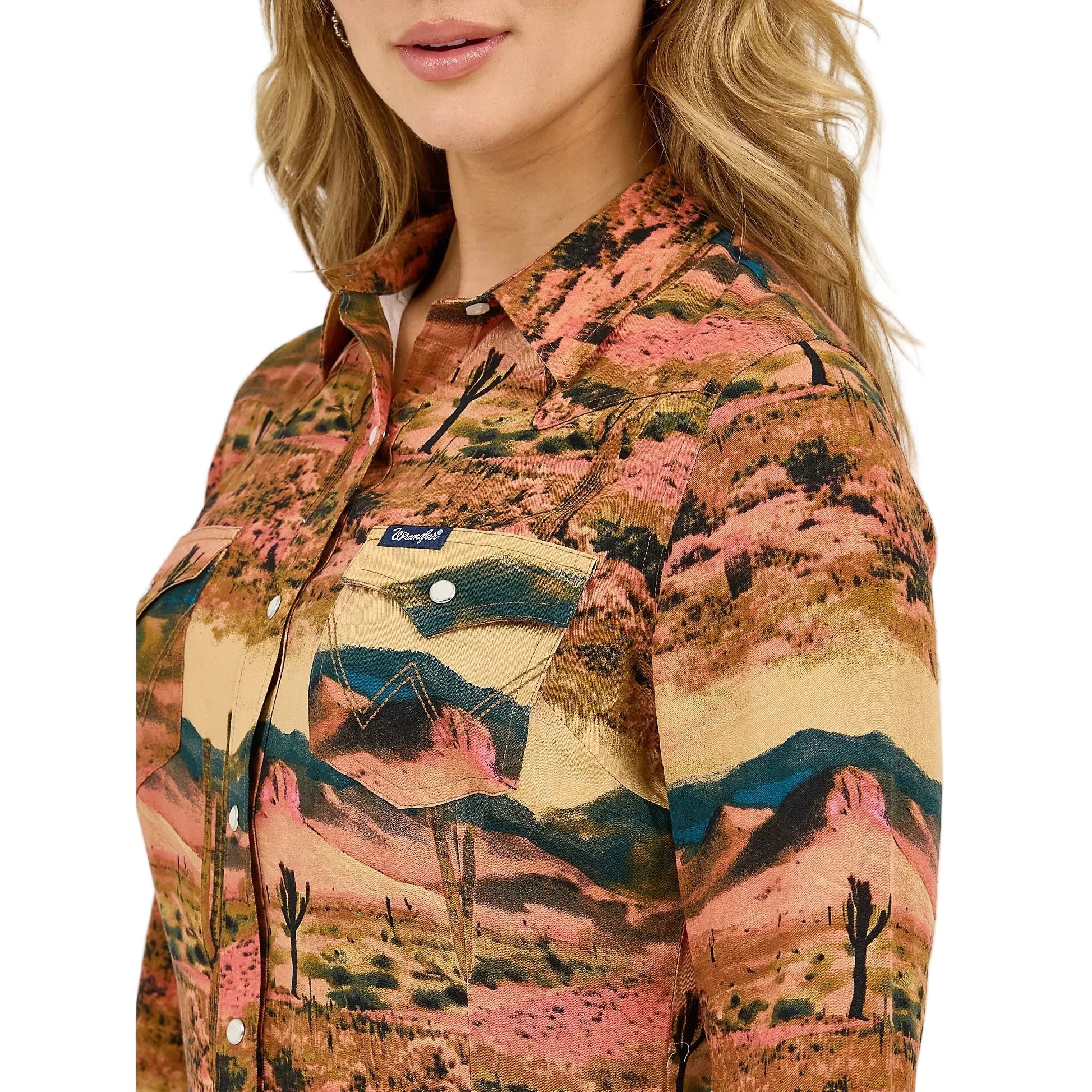 Wrangler Women's Desert Print Western Long Sleeve Snap Shirt - Desert Tan - Image 4