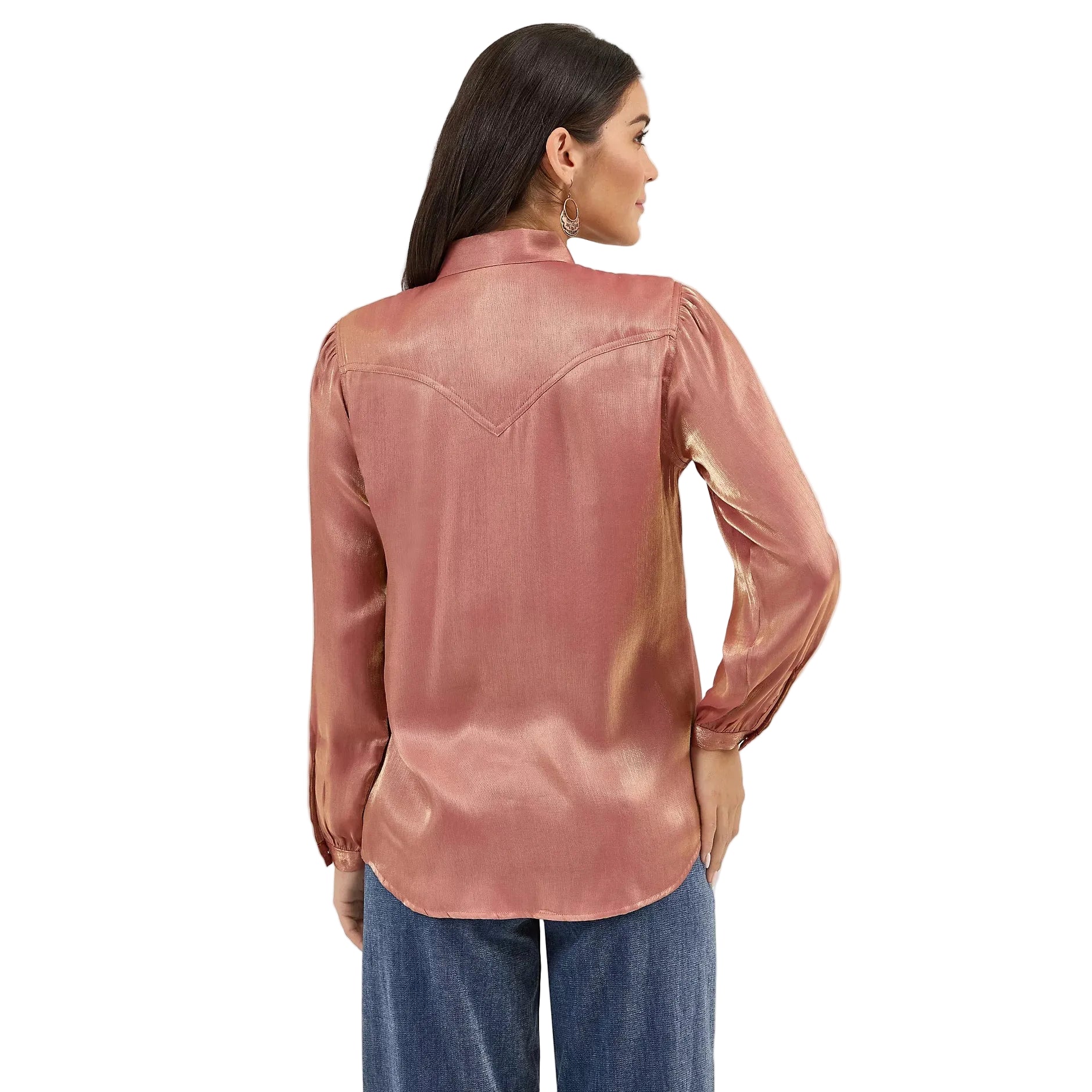 Wrangler Women's Long Sleeve Neck Tie Shimmer Shirt - Rose Gold - Image 3