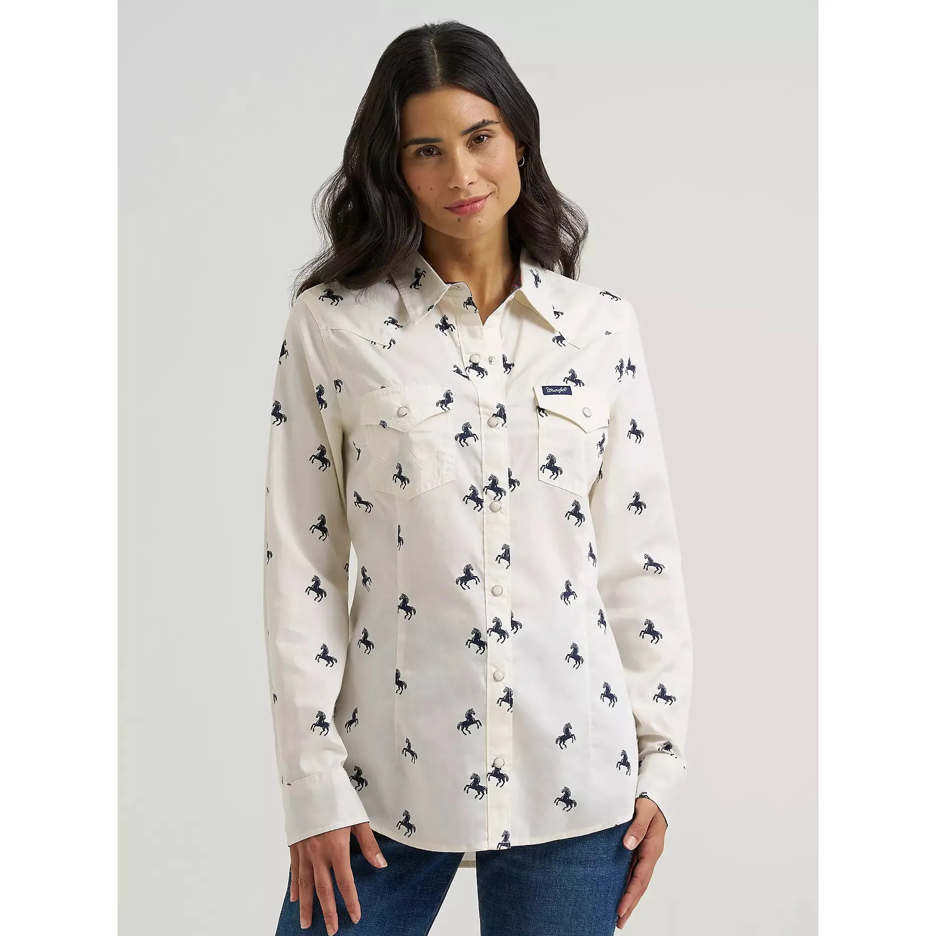 Wrangler Women's Long Sleeve Olivia Horse Western Snap Shirt - Bone