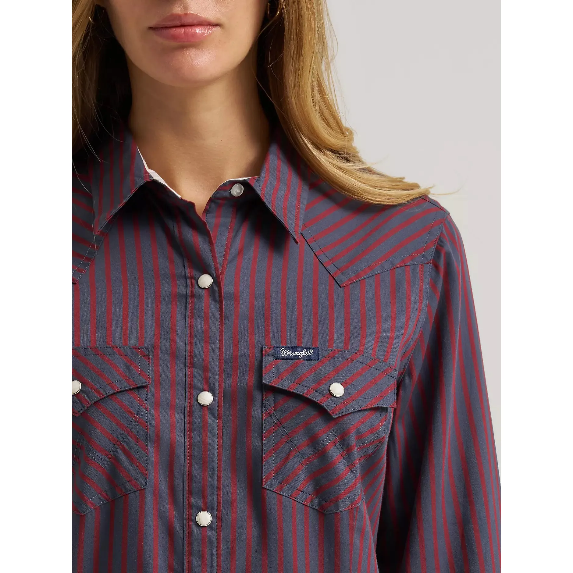 Wrangler Women's Long Sleeve Olivia Western Stripe Snap Shirt - Burgundy - Image 3