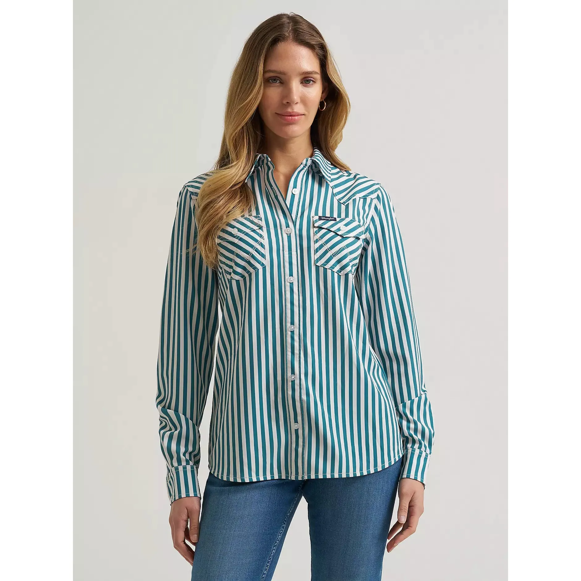 Wrangler Women's Long Sleeve Performance Aria Stripe Shirt - Green