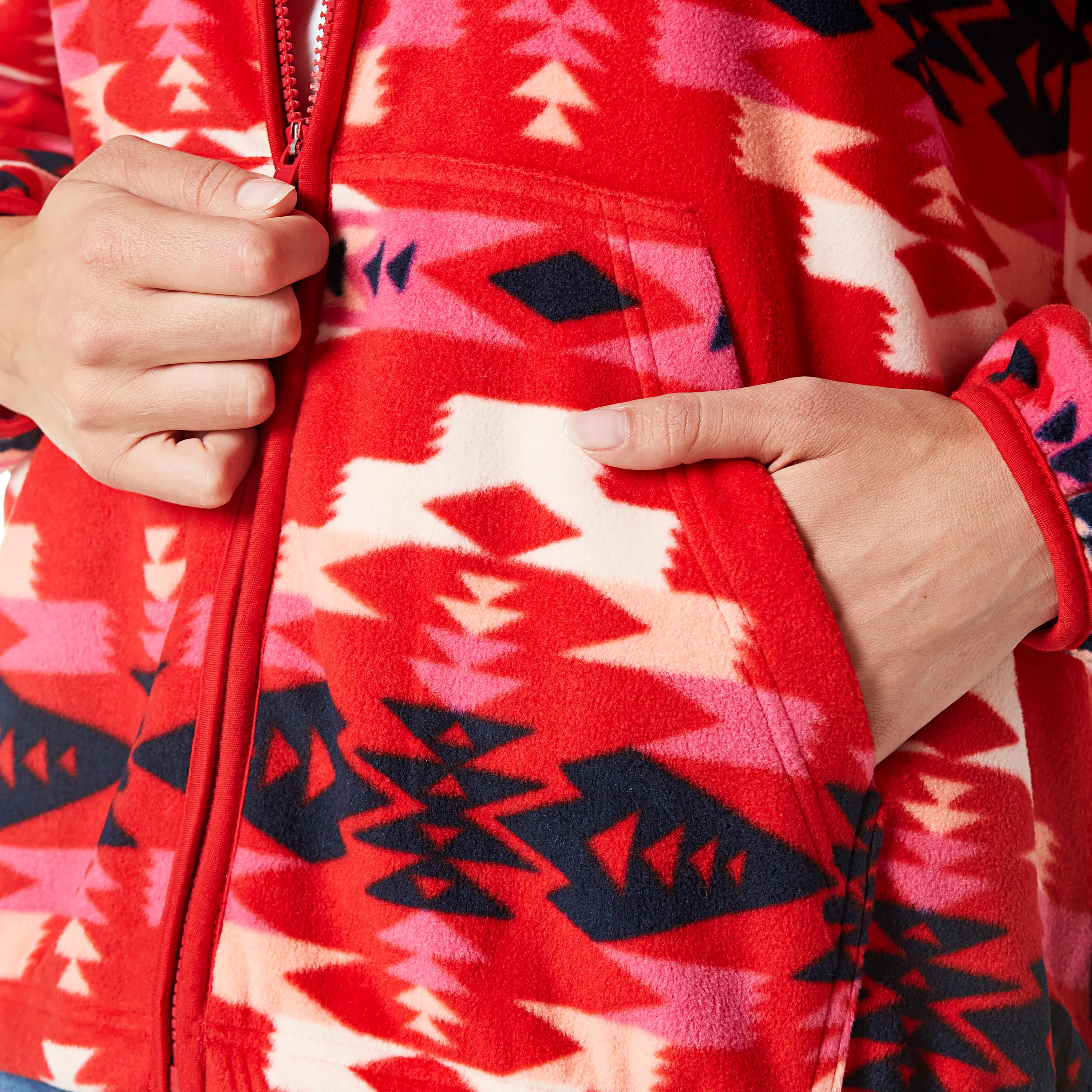 Wrangler Women's LS Fleece Zip Sweater - Aztec Red - Image 4