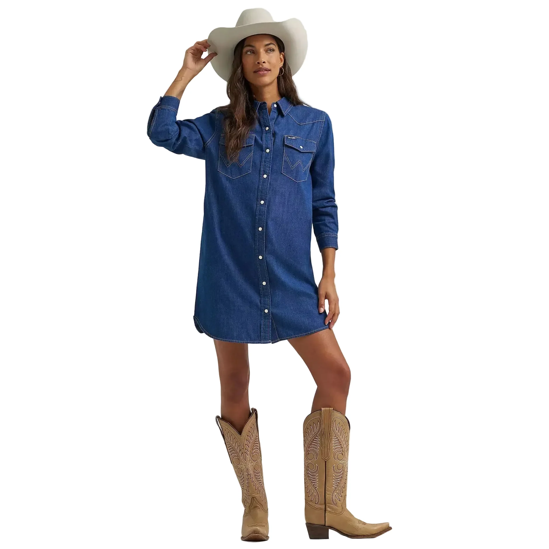 Wrangler Women's Relaxed Long Sleeve Western Shirt Dress - Dark Denim - Image 3