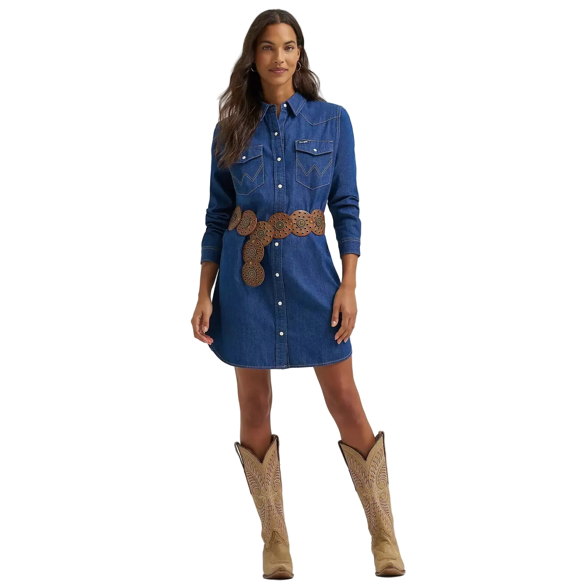 Wrangler Women's Relaxed Long Sleeve Western Shirt Dress - Dark Denim - Image 4