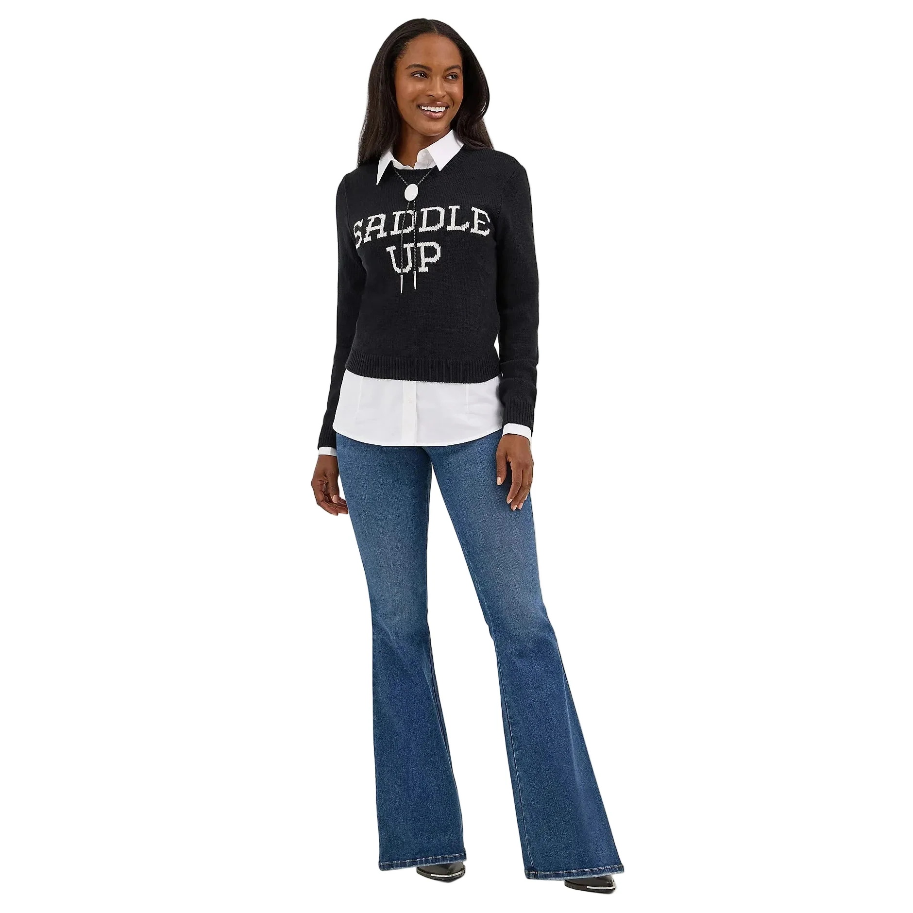 Wrangler Women's Saddle Up Western Shrunken Sweater - Saddle Black - Image 4