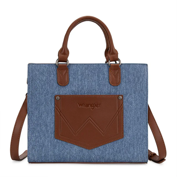 Wrangler Women's Western Contrast Stitch Chevron Denim Tote Bag- Jean - Image 2