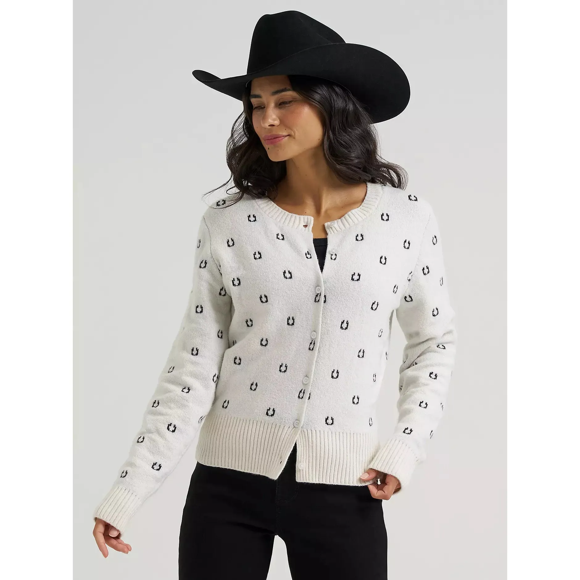 Wrangler Women's Western Fitted Cardigan LS Sweater - White