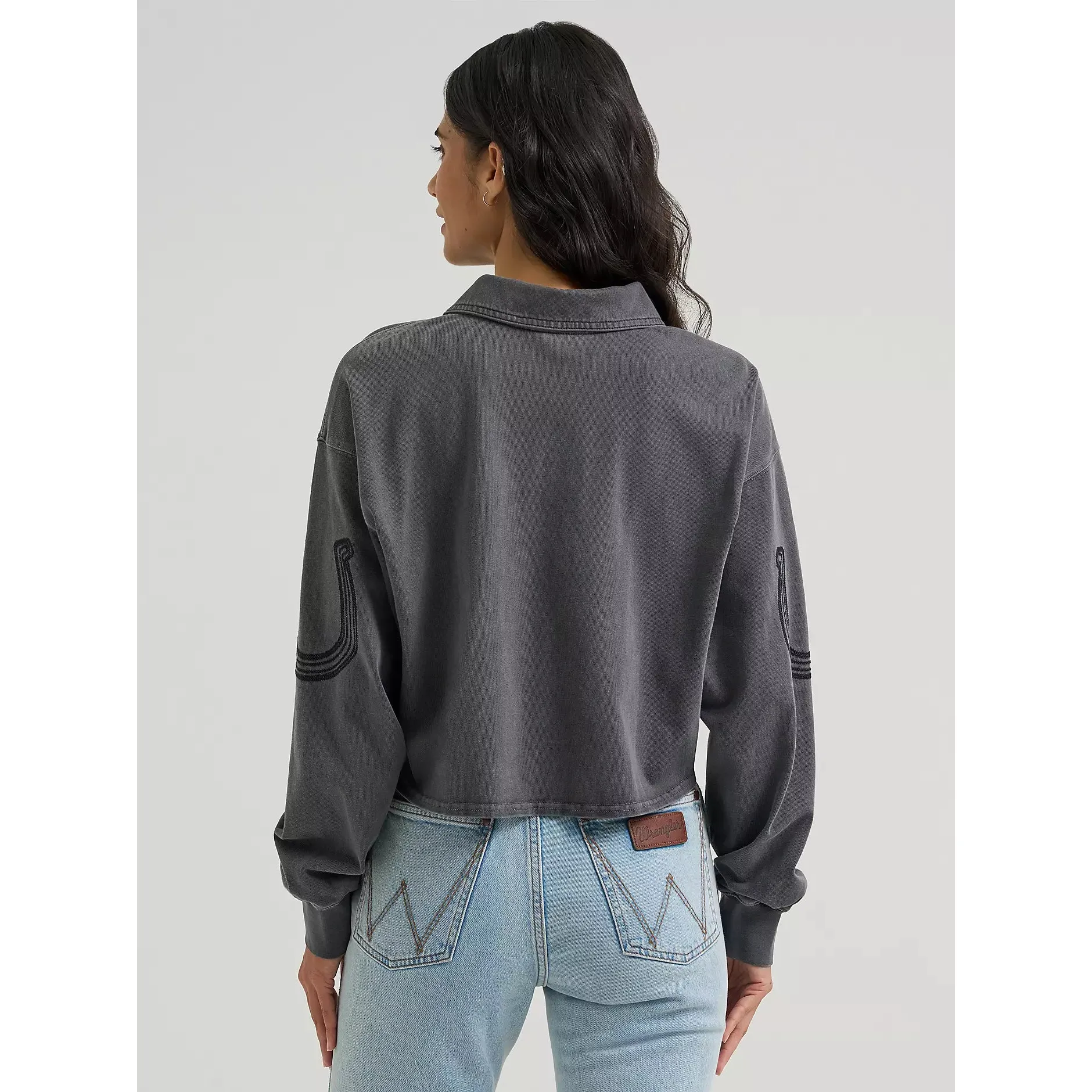 Wrangler Women's Western Horseshoe Long Sleeve Polo Shirt - Black - Image 2